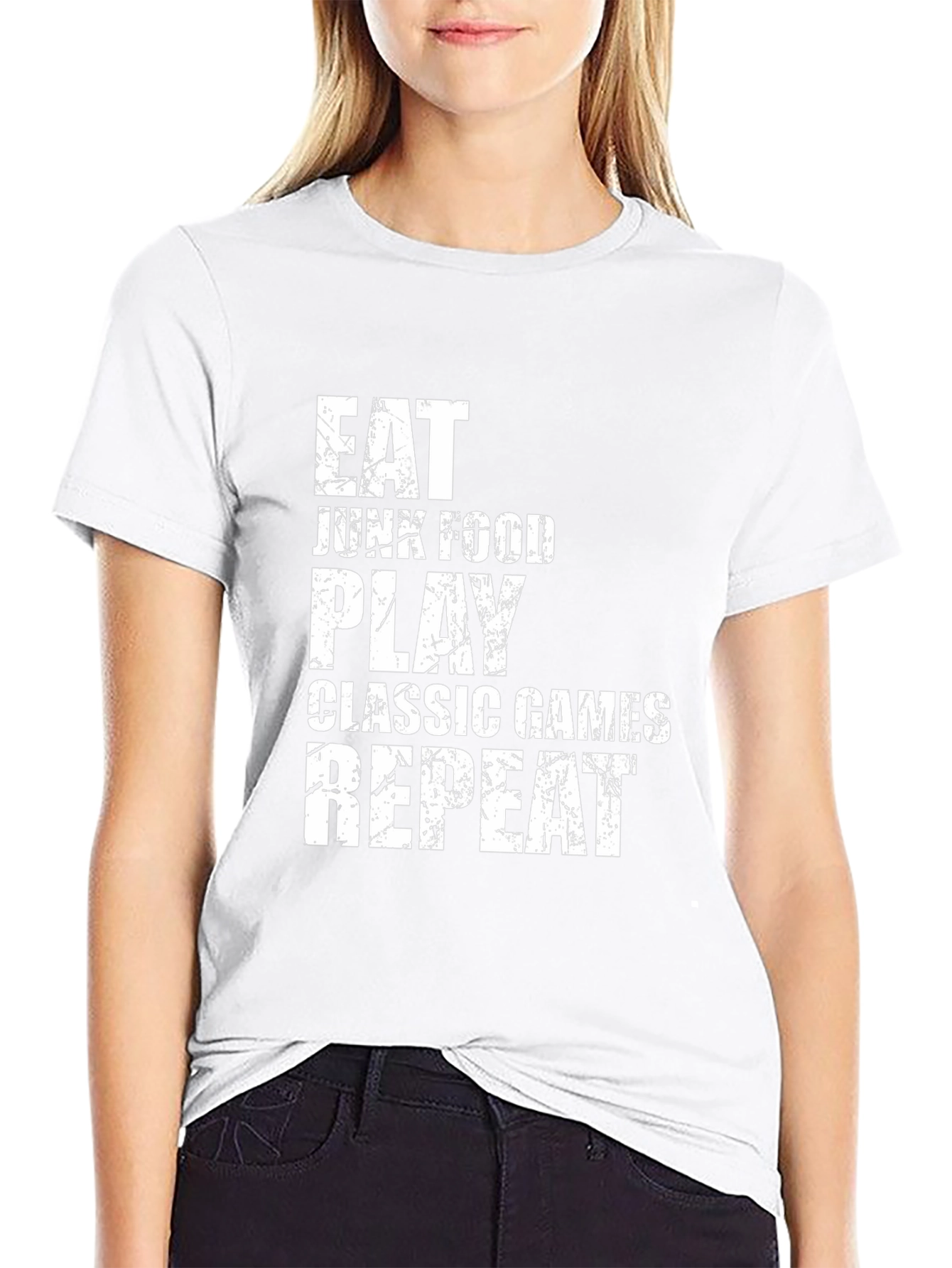Eat Junk Food Play Games Black Graphic Tee