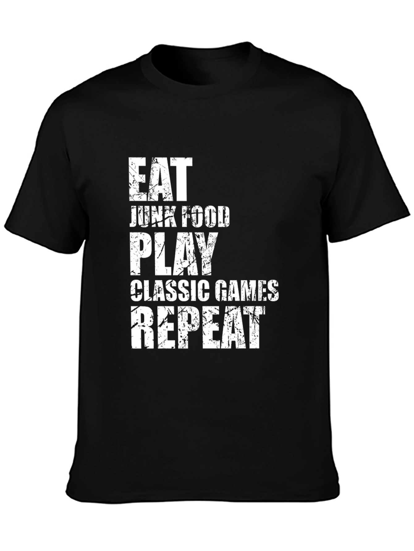 Eat Junk Food Play Games Black Graphic Tee