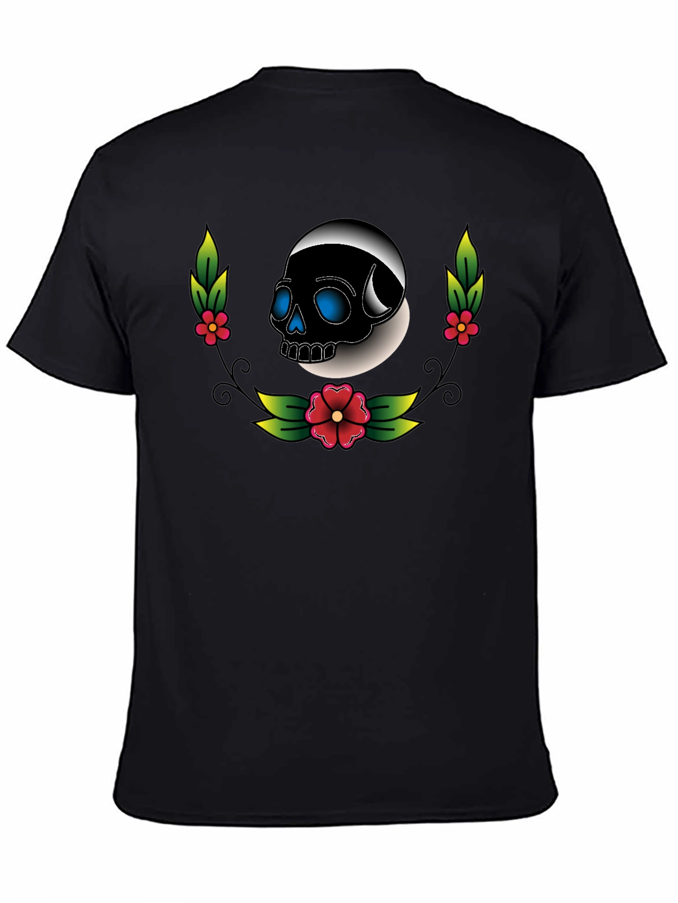 Skull Floral Graphic Tee - Unisex Black T-Shirt