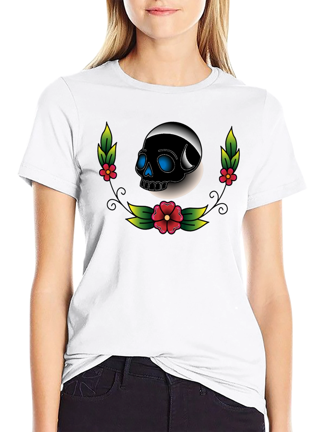 Skull Floral Graphic Tee - Unisex Black T-Shirt