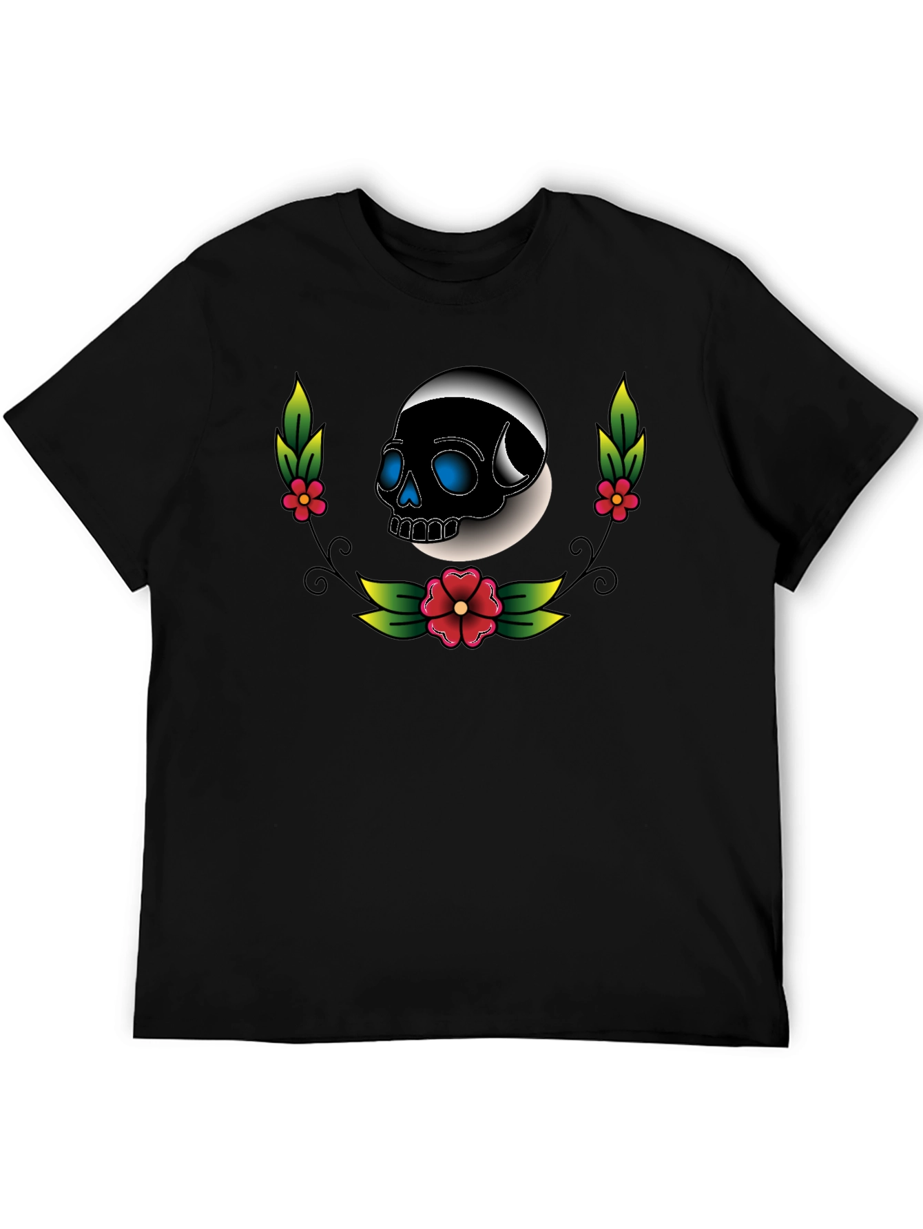 Skull Floral Graphic Tee - Unisex Black T-Shirt