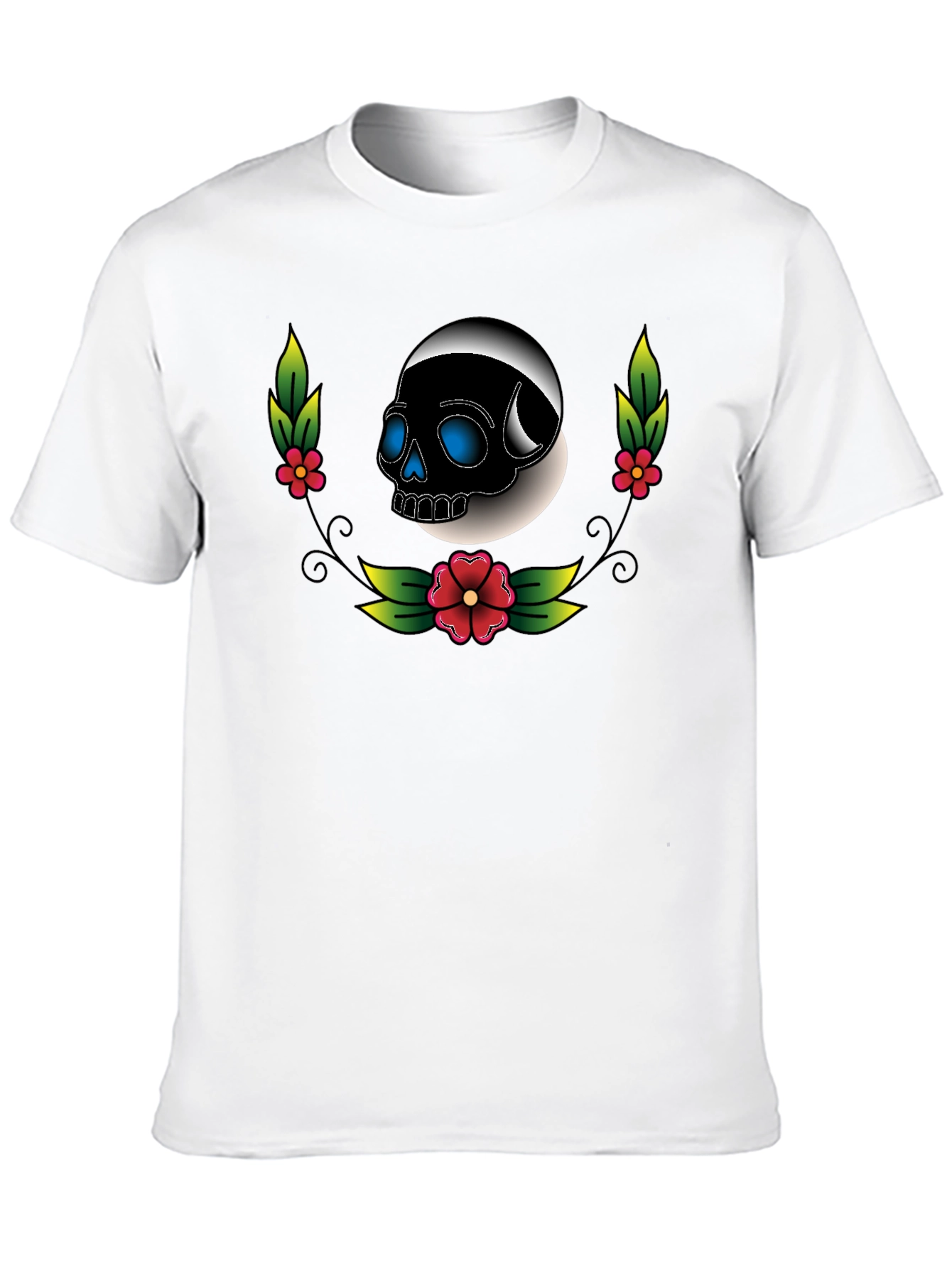 Skull Floral Graphic Tee - Unisex Black T-Shirt