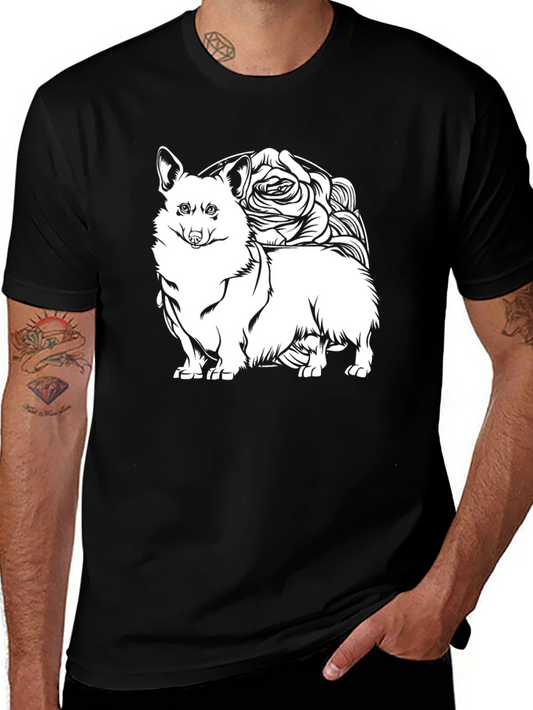 Corgi & Roses Graphic Tee - Black
