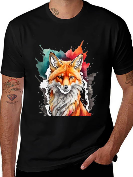 Watercolor Fox Graphic Tee - Trendy Animal T-Shirt