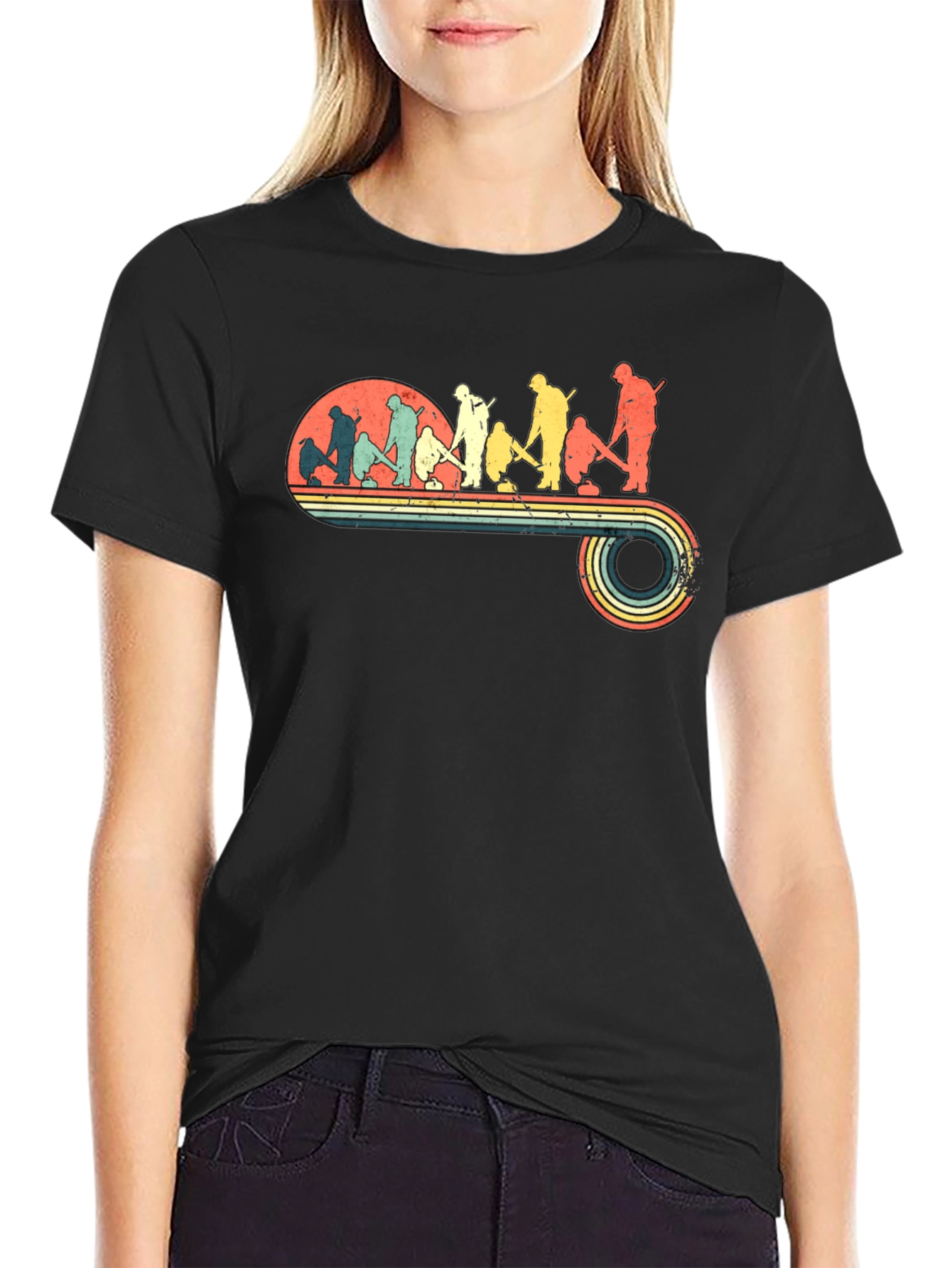 Retro Curling Evolution Graphic T-Shirt