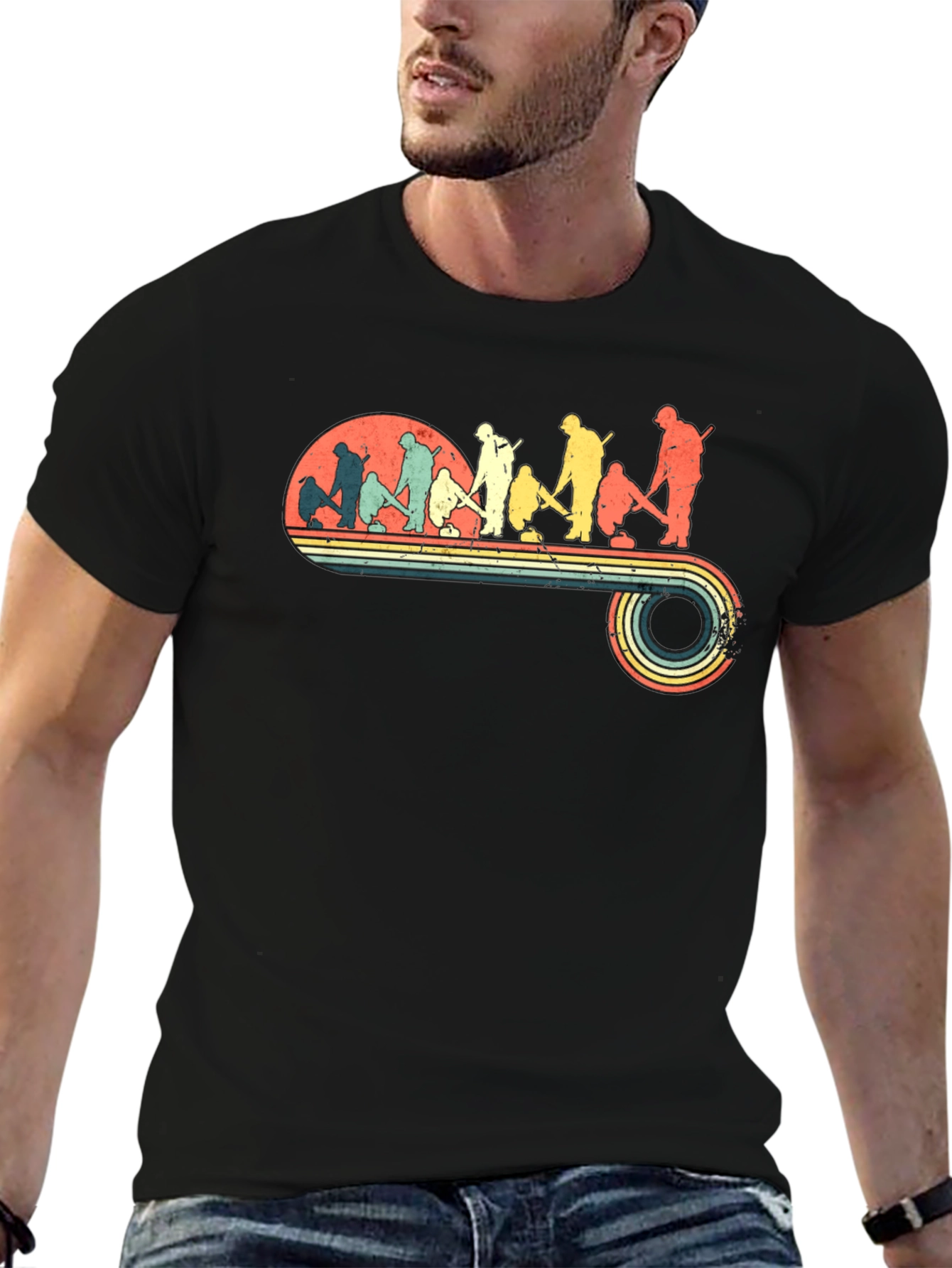 Retro Curling Evolution Graphic T-Shirt