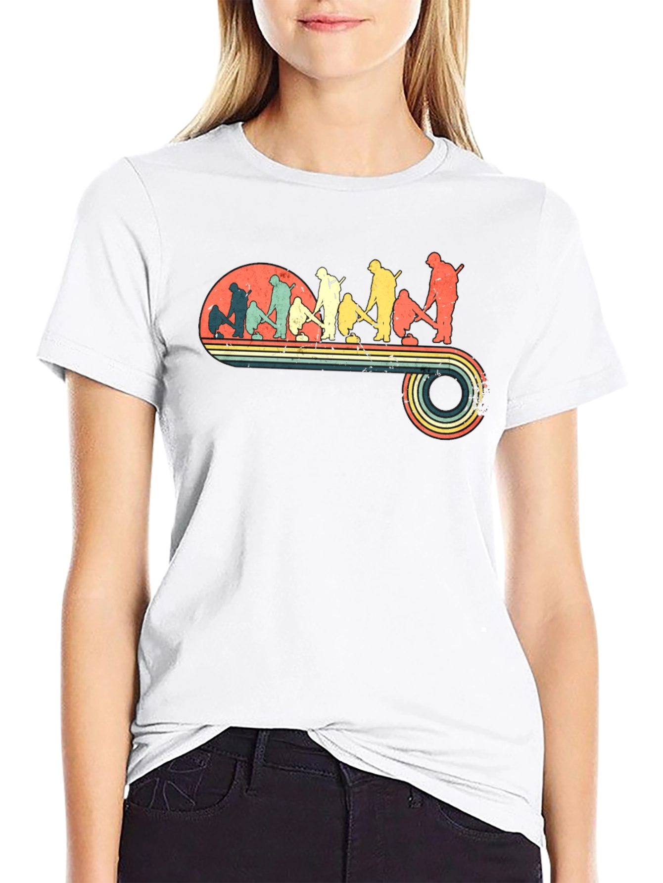 Retro Curling Evolution Graphic T-Shirt