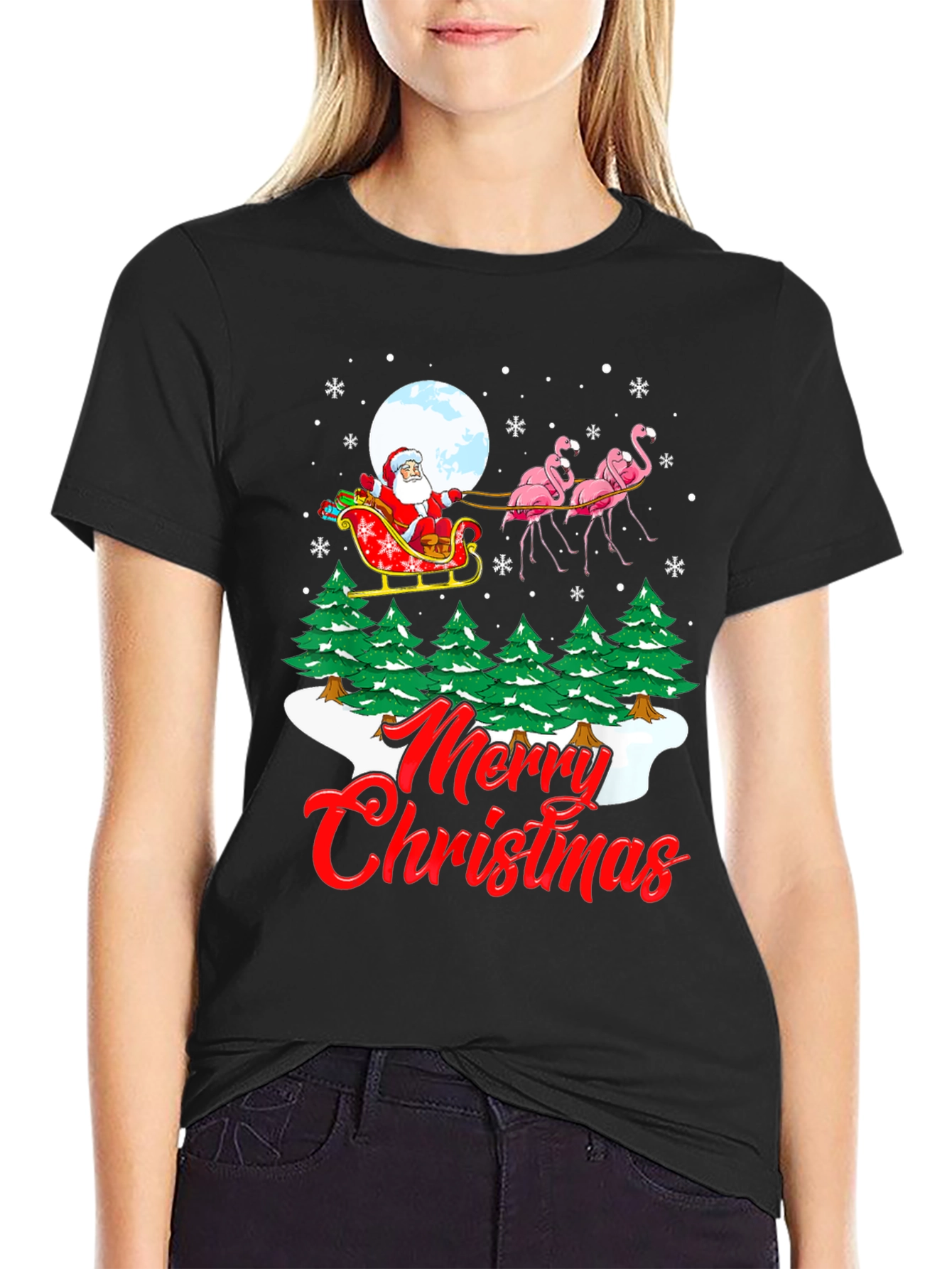 Festive Flamingo Santa Christmas T-Shirt