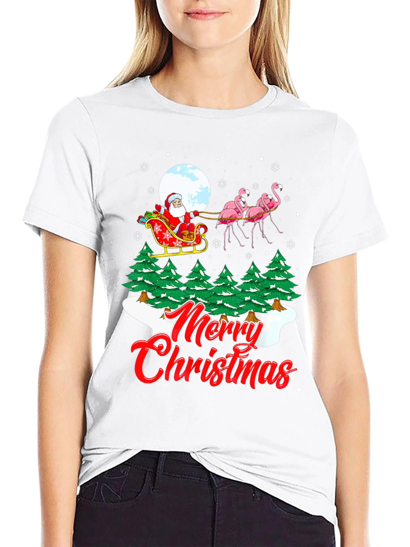 Festive Flamingo Santa Christmas T-Shirt