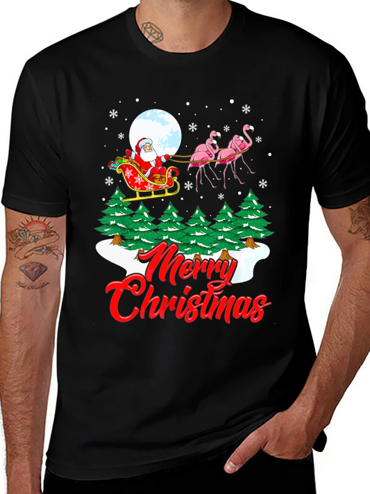 Festive Flamingo Santa Christmas T-Shirt