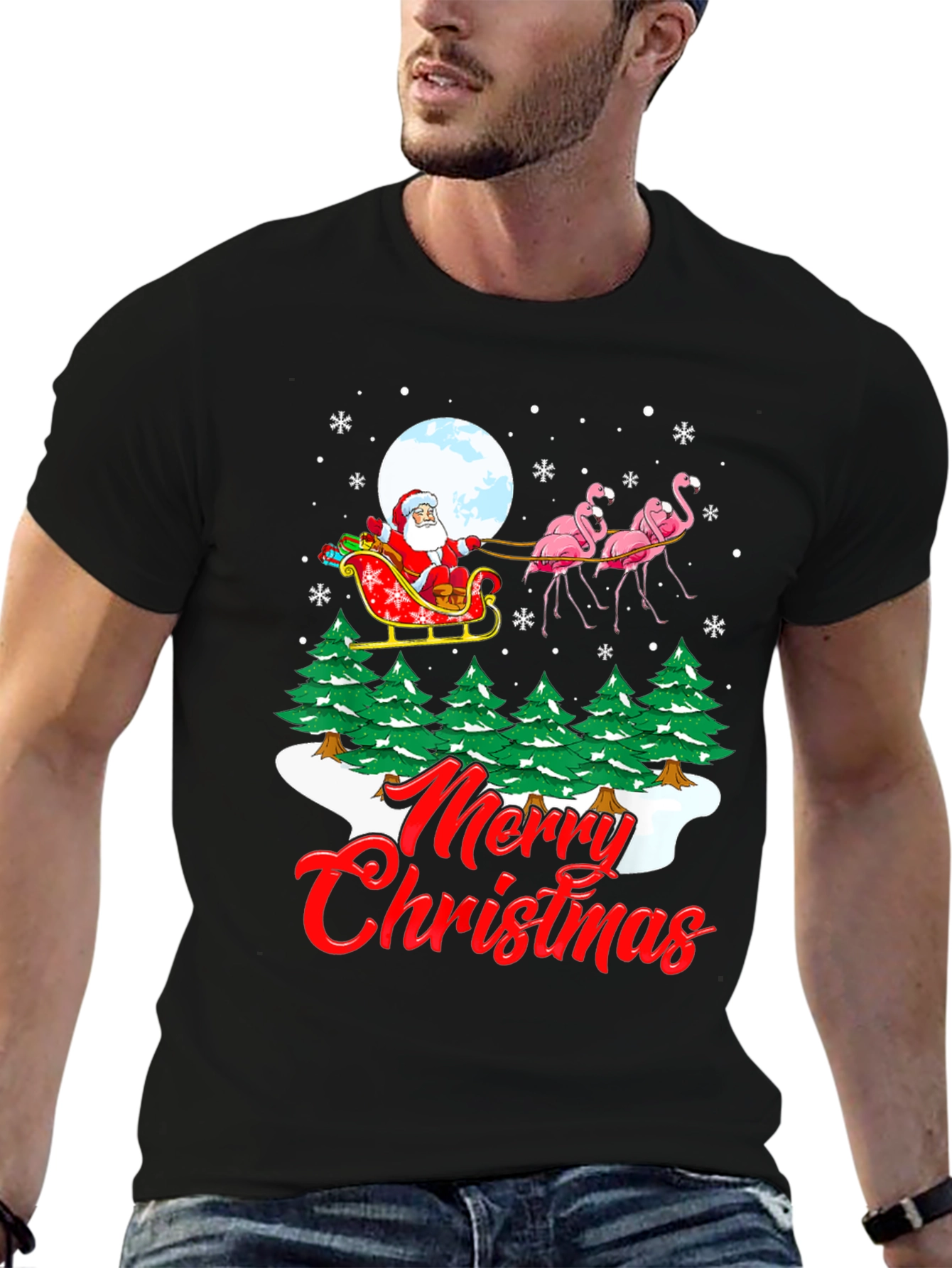 Festive Flamingo Santa Christmas T-Shirt