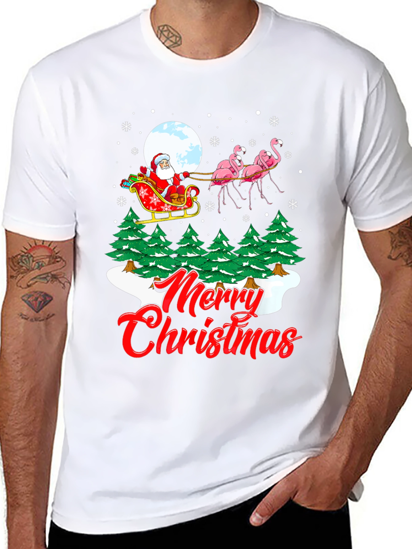 Festive Flamingo Santa Christmas T-Shirt