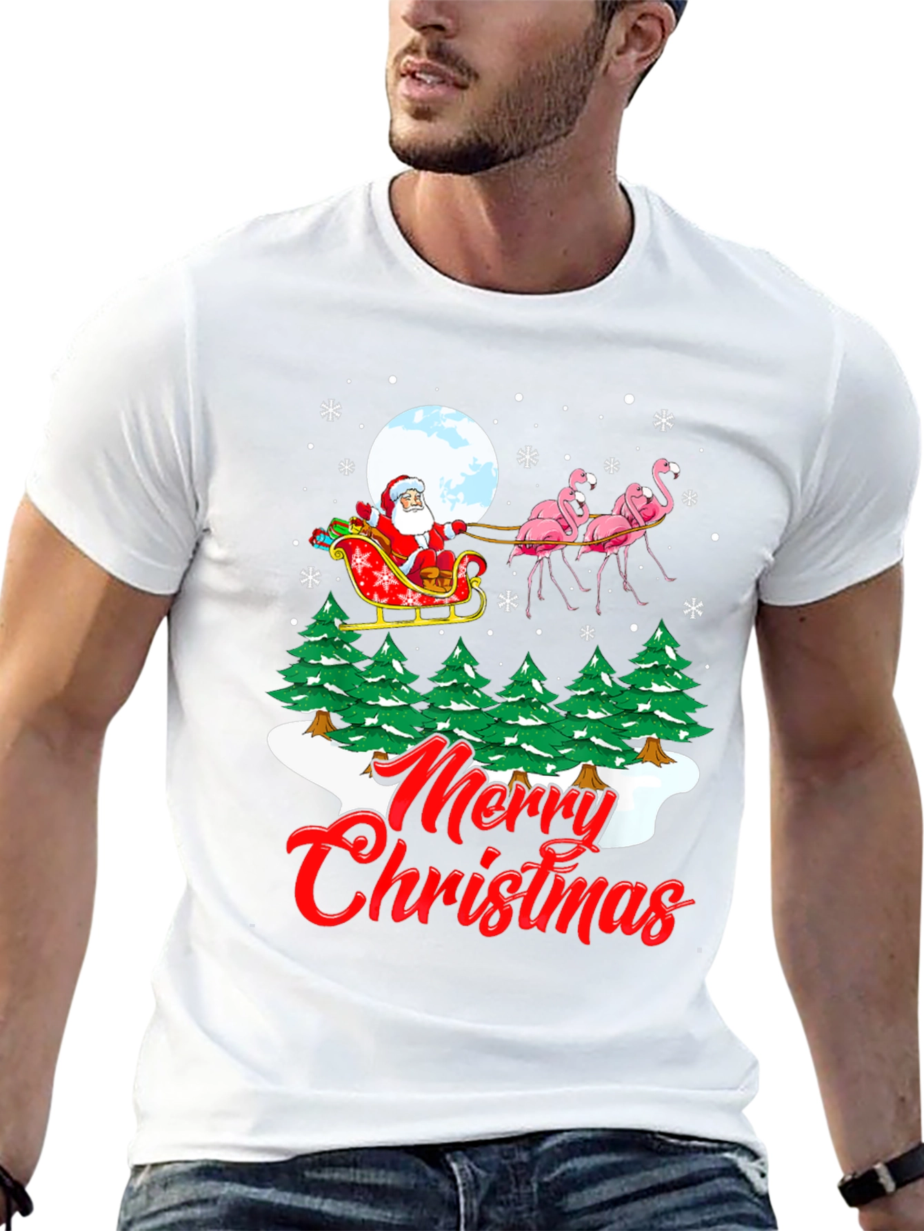 Festive Flamingo Santa Christmas T-Shirt