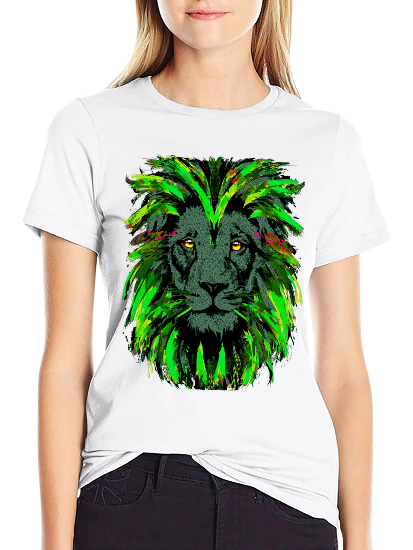 Lion Head Graphic Print Black T-Shirt