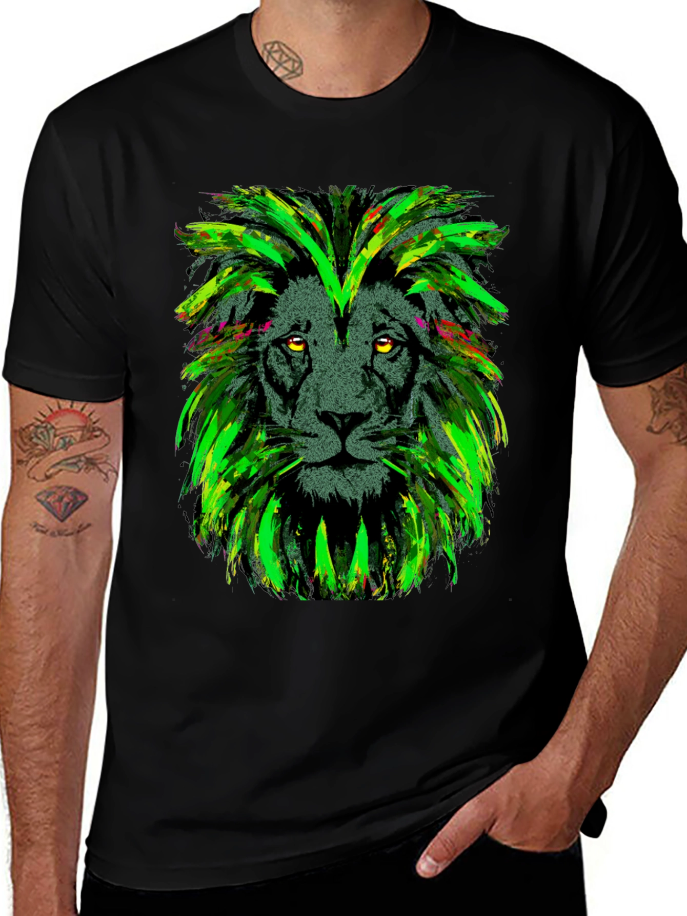 Lion Head Graphic Print Black T-Shirt