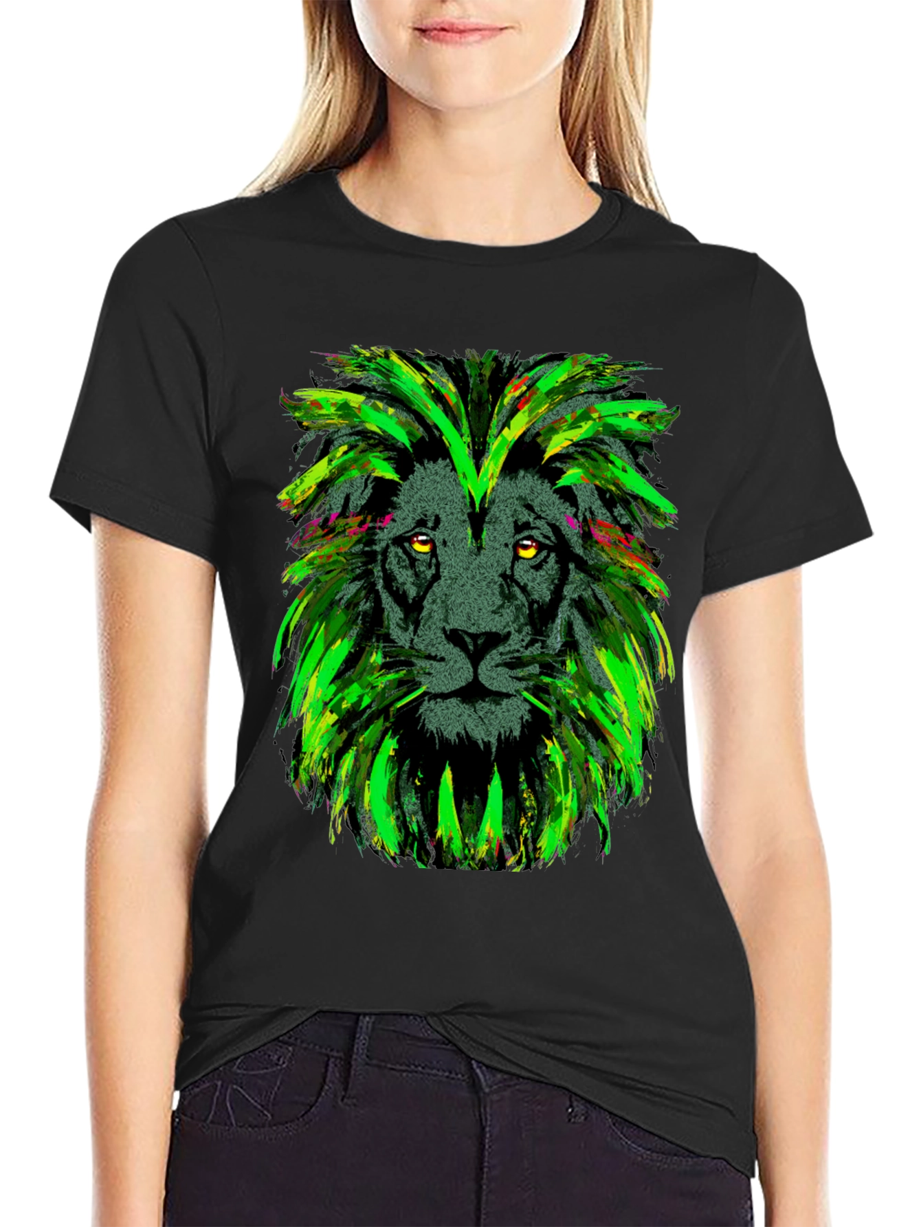 Lion Head Graphic Print Black T-Shirt