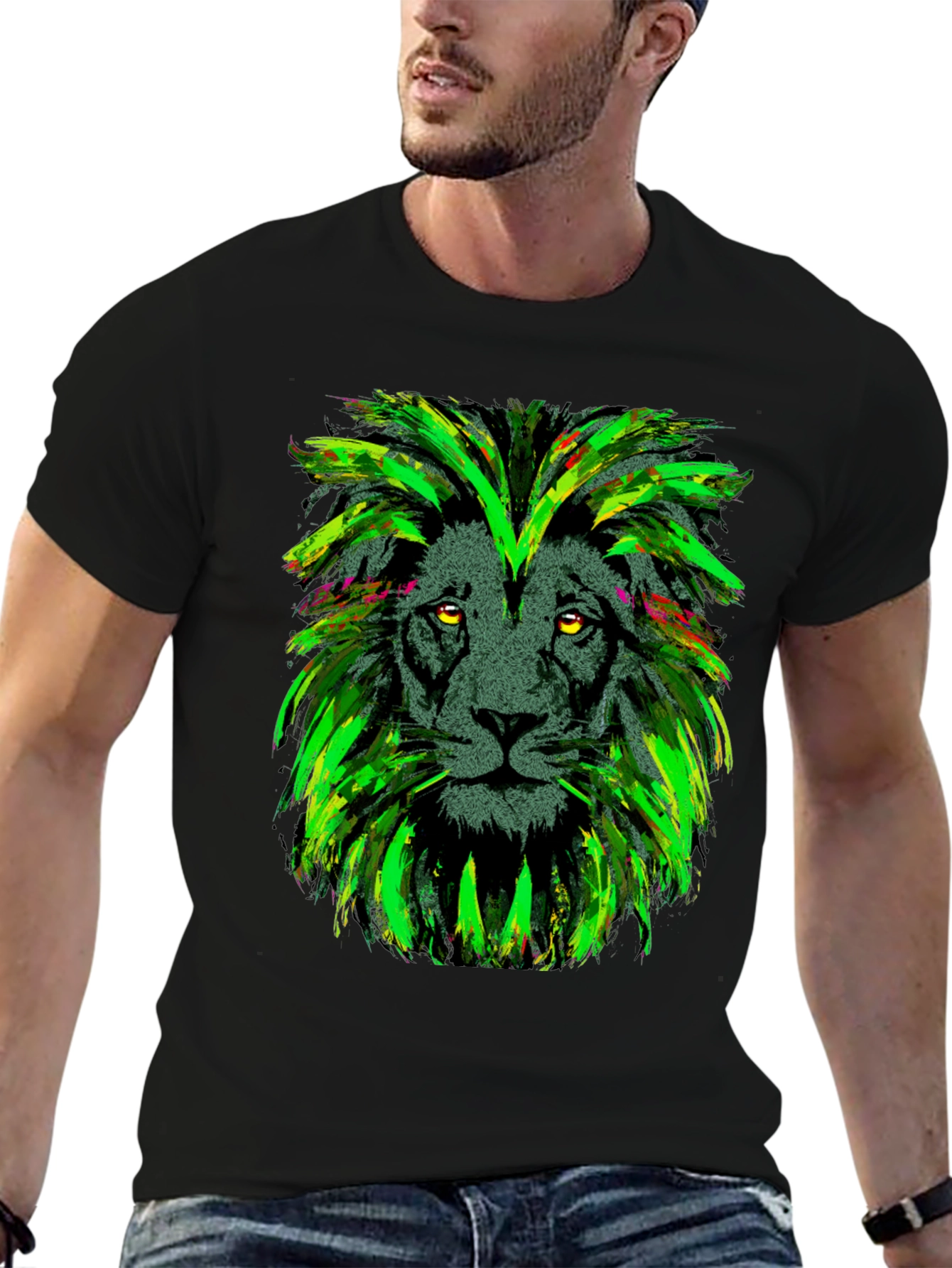 Lion Head Graphic Print Black T-Shirt