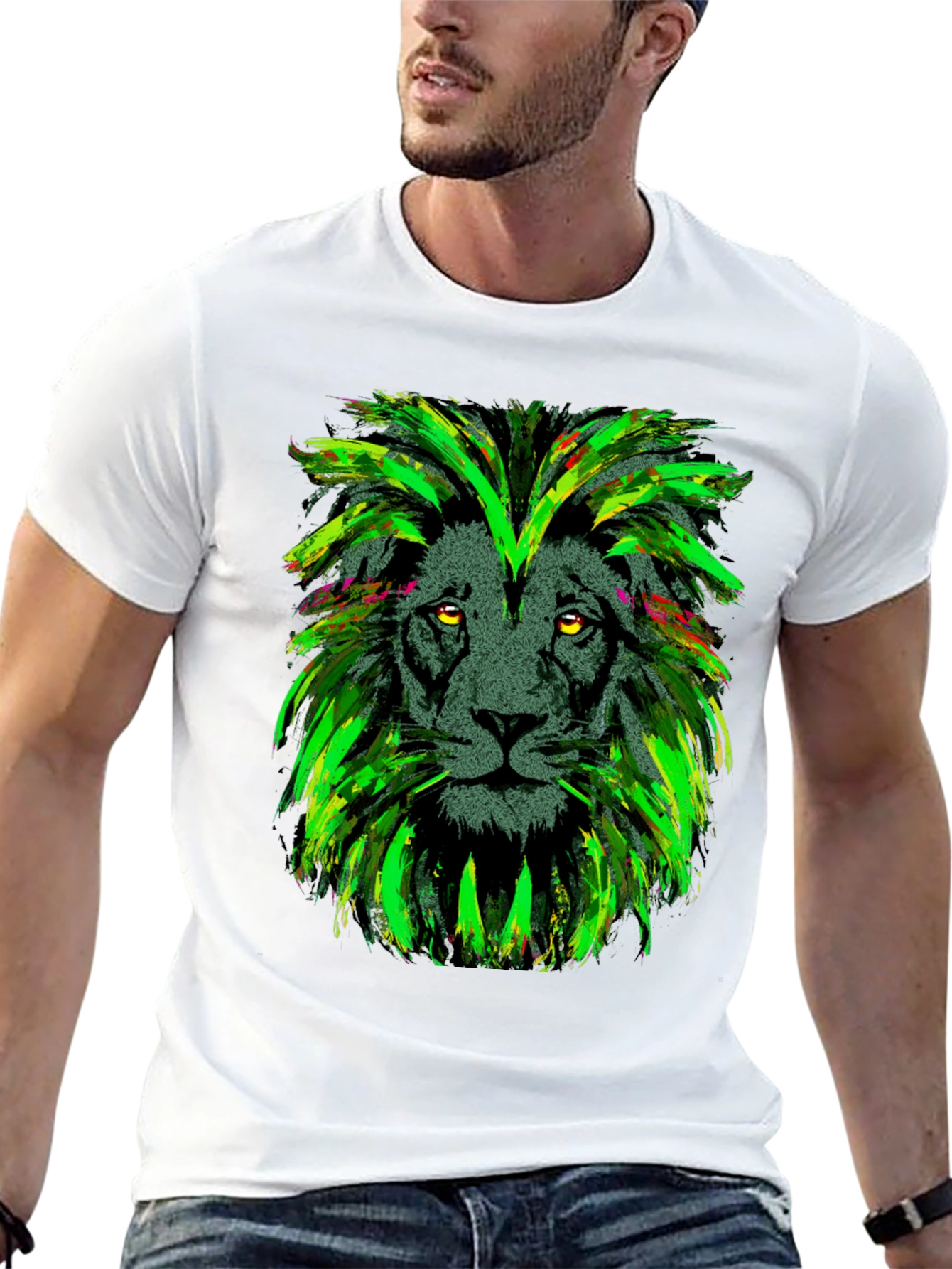 Lion Head Graphic Print Black T-Shirt