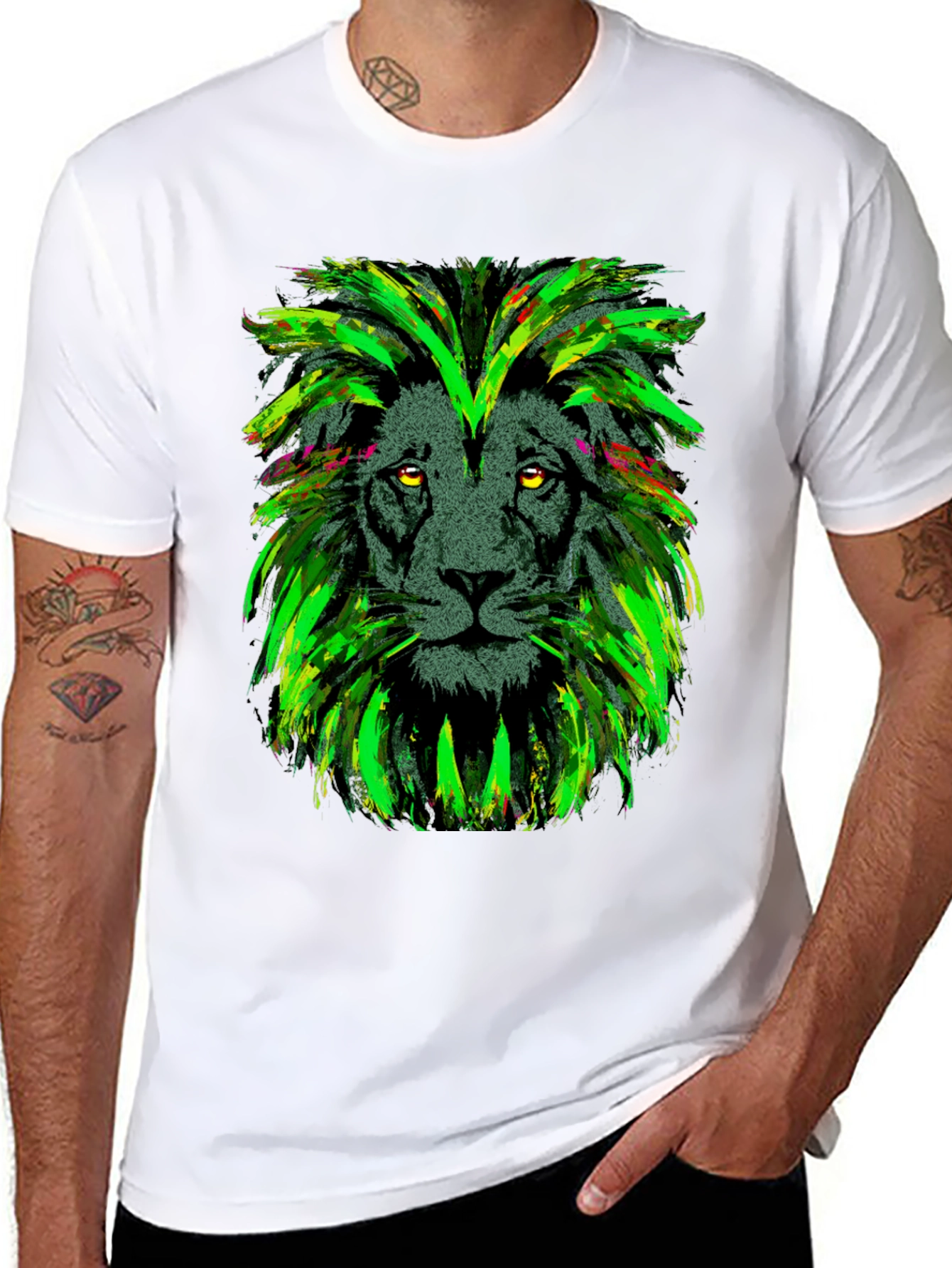 Lion Head Graphic Print Black T-Shirt