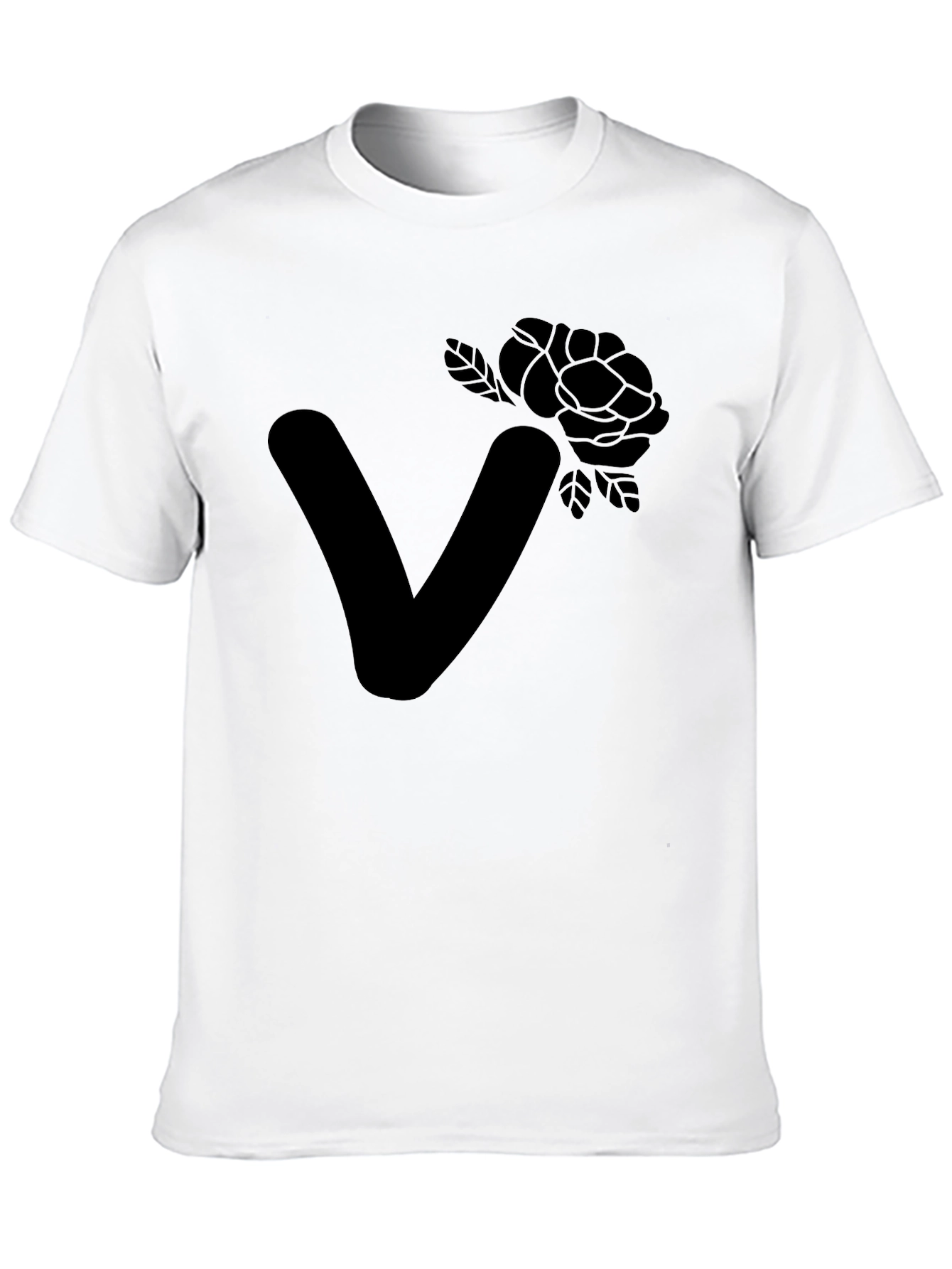 Stylish Black T-Shirt with Floral Letter V Design