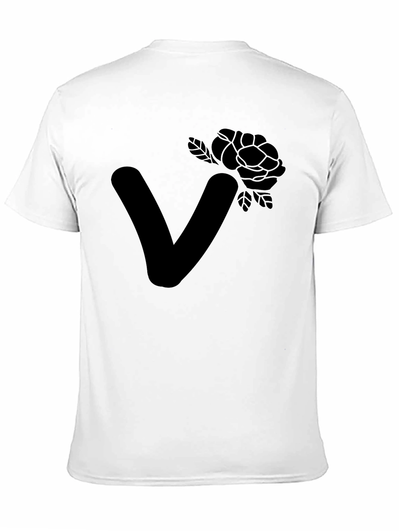 Stylish Black T-Shirt with Floral Letter V Design