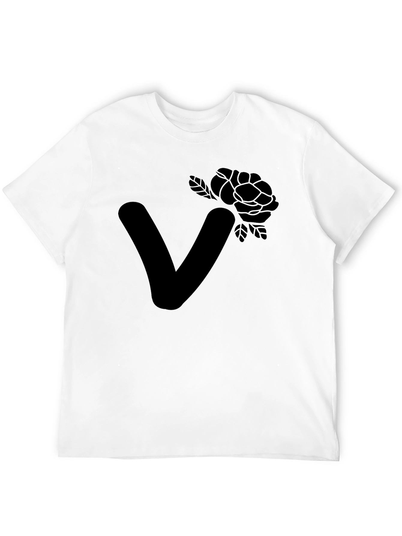 Stylish Black T-Shirt with Floral Letter V Design
