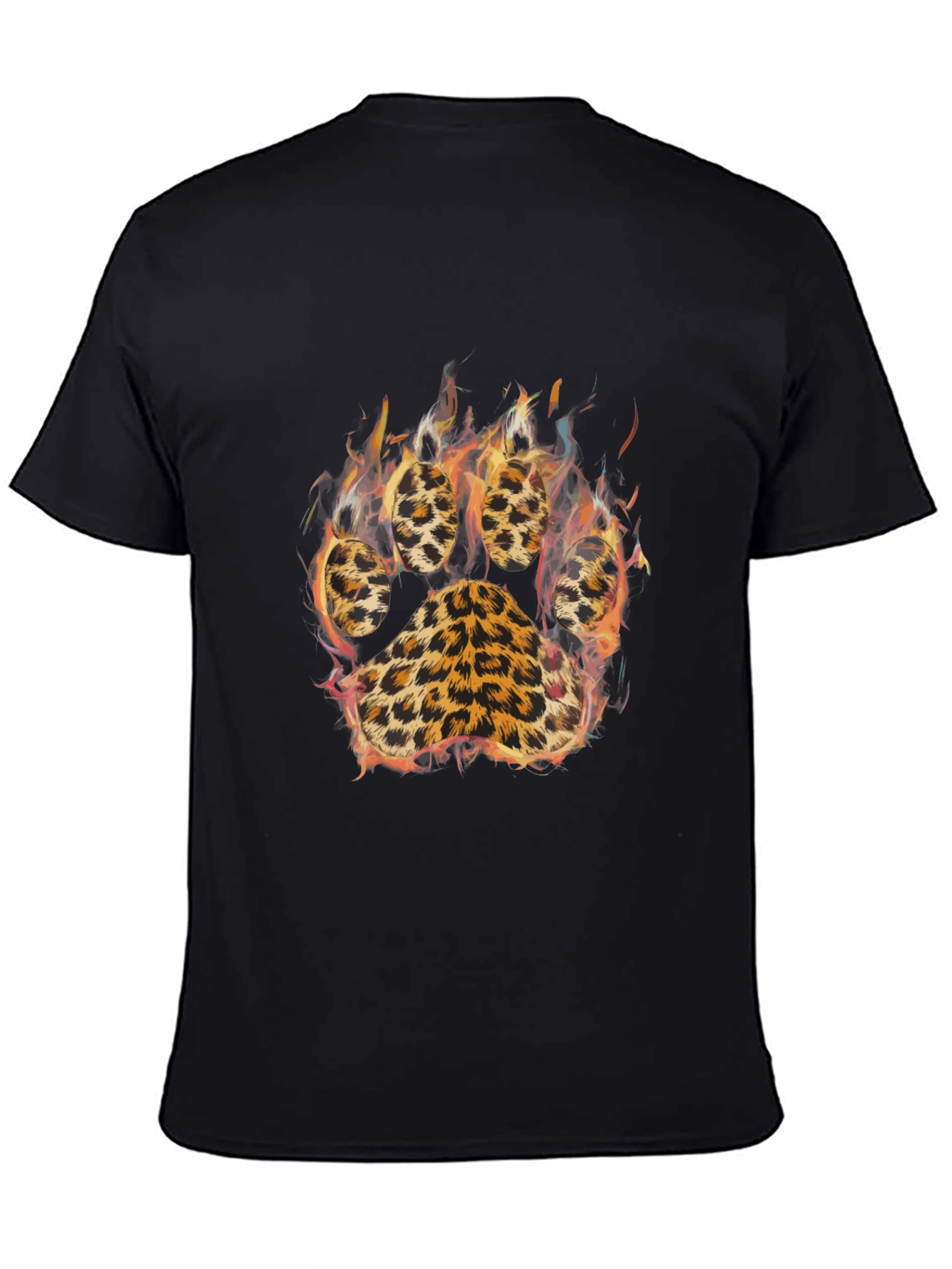 Mens Black T-shirt with Leopard Paw Print Design