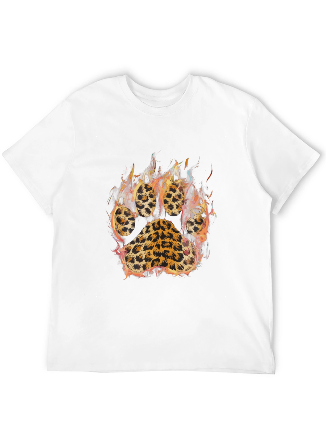 Mens Black T-shirt with Leopard Paw Print Design