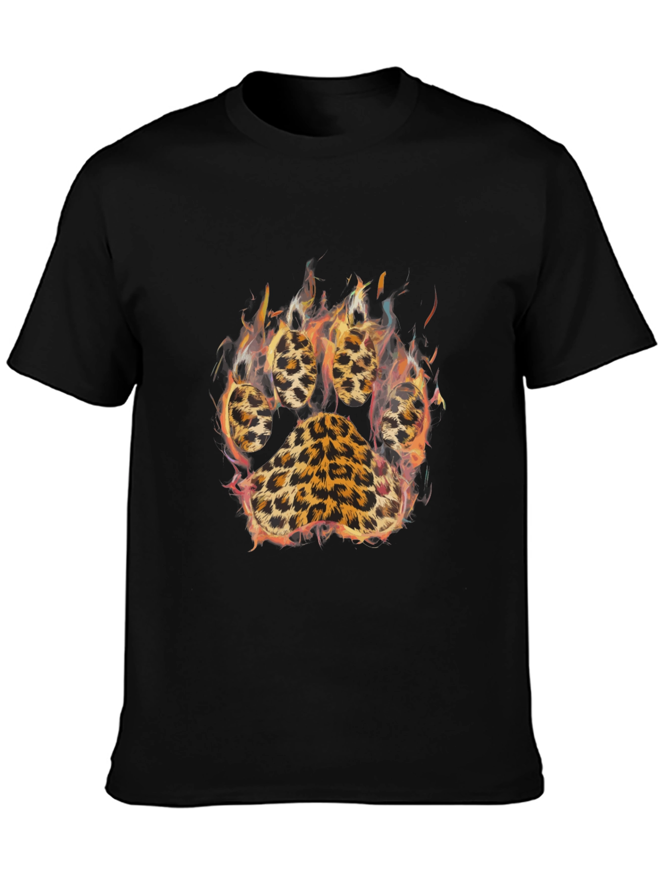 Mens Black T-shirt with Leopard Paw Print Design