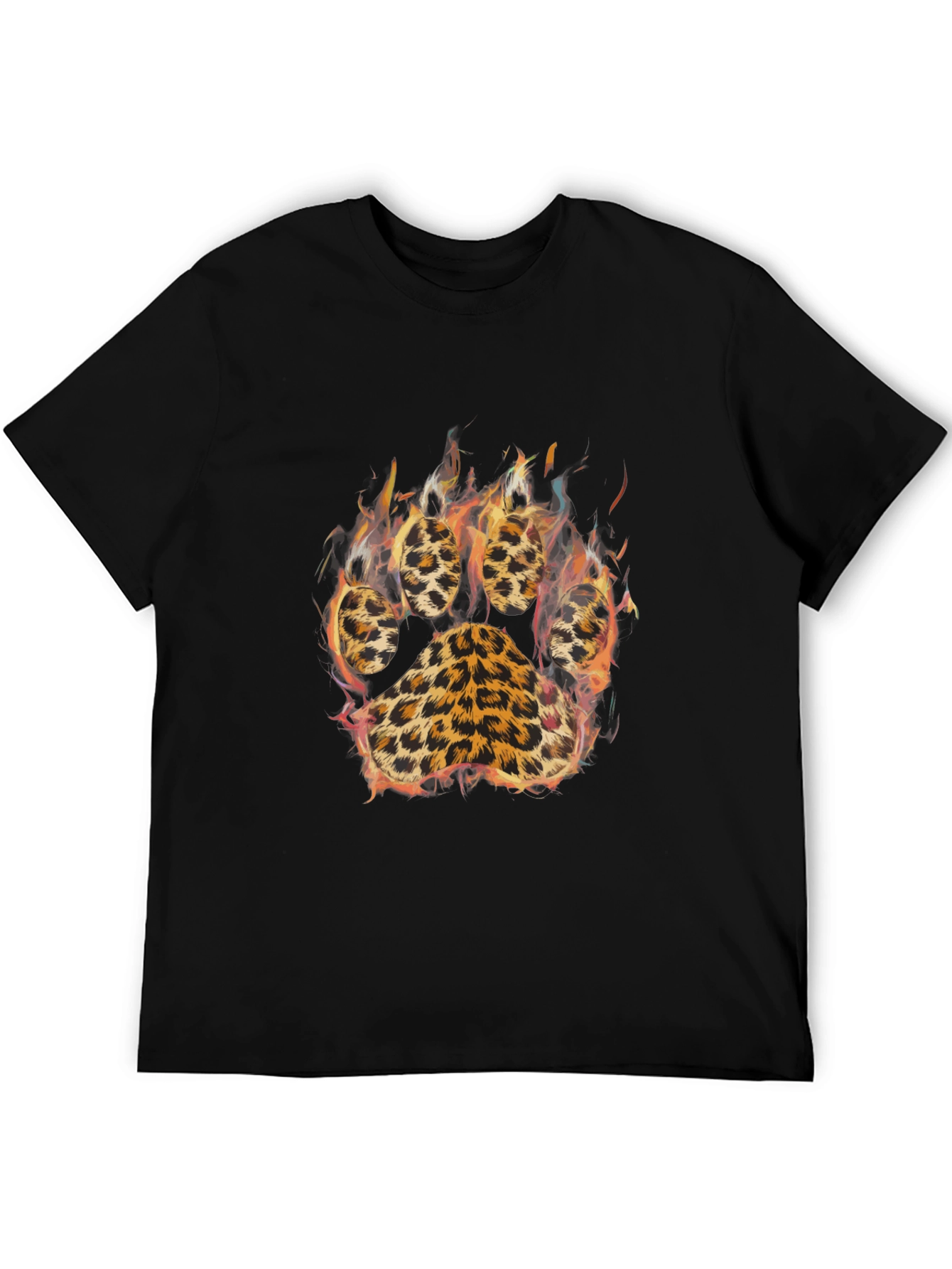 Mens Black T-shirt with Leopard Paw Print Design