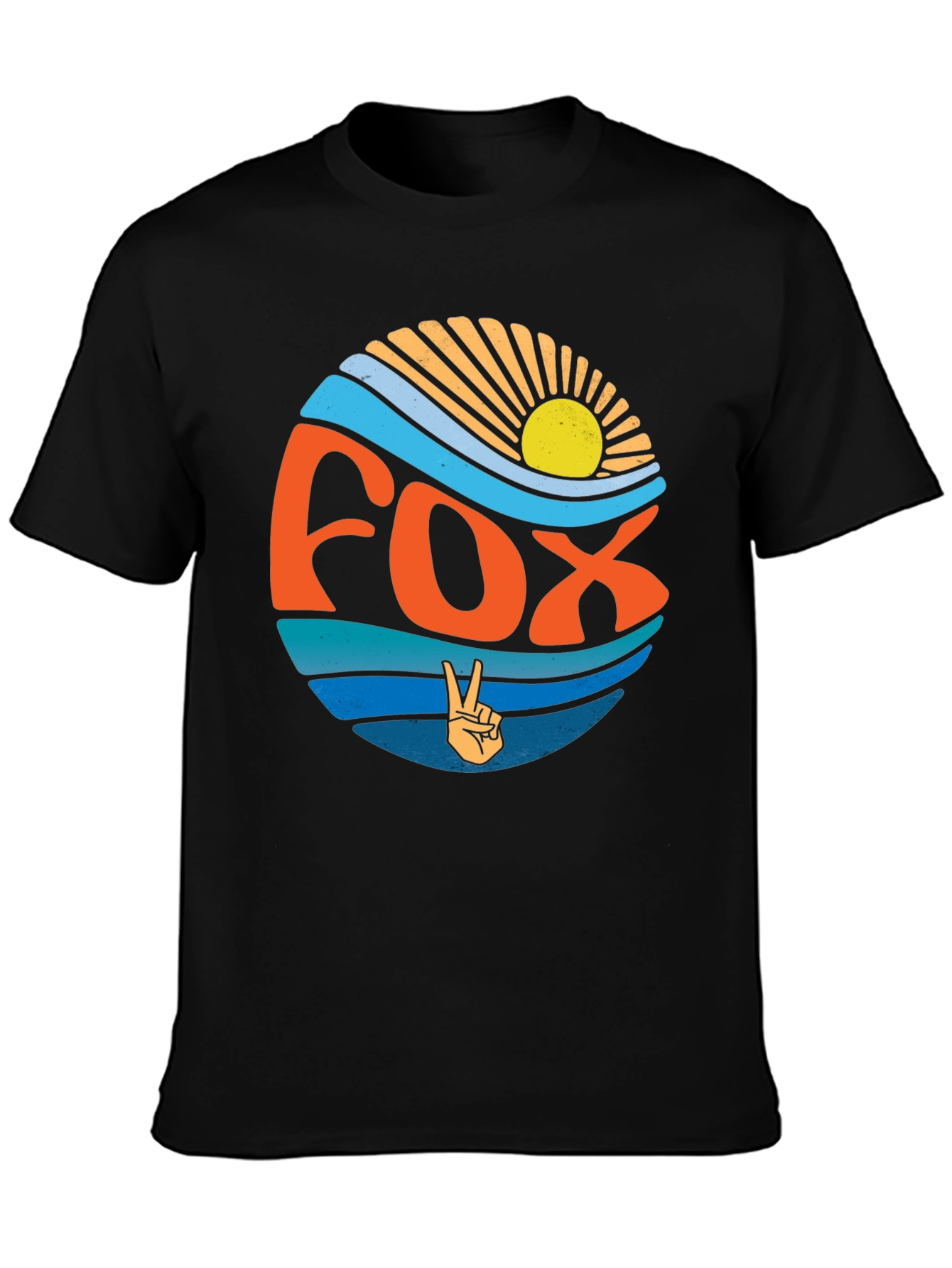 Retro Fox Peace Sign Graphic Tee - Black