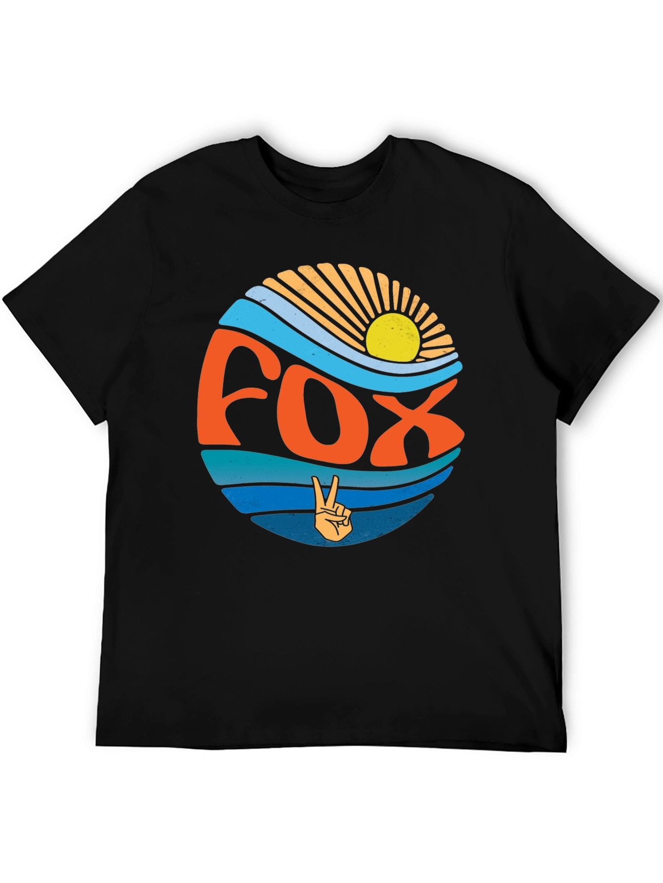 Retro Fox Peace Sign Graphic Tee - Black