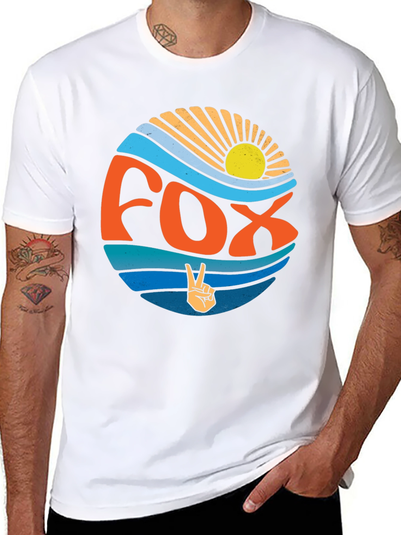 Retro Fox Peace Sign Graphic Tee - Black