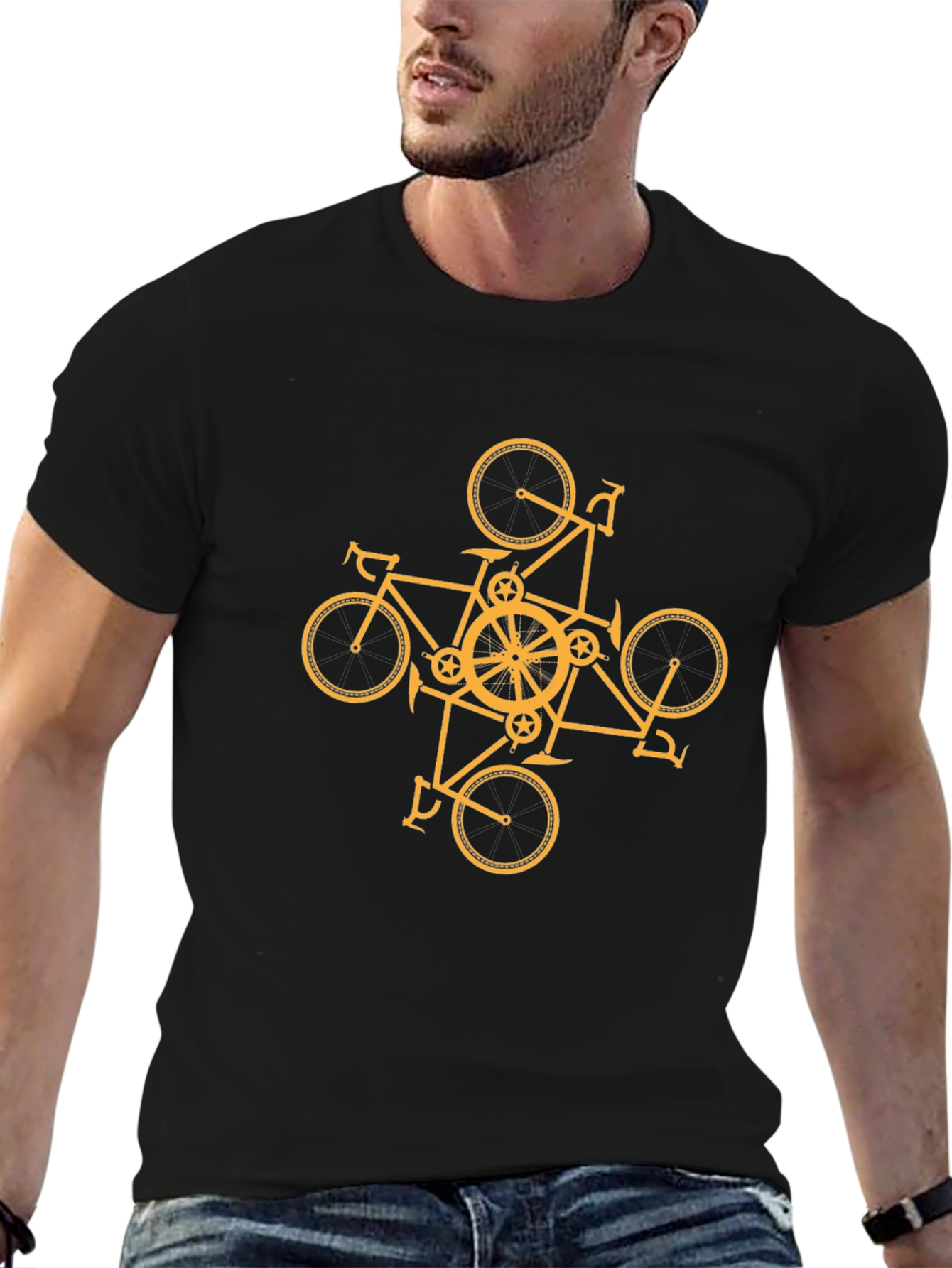 Geometric Bike Graphic Tee - Black