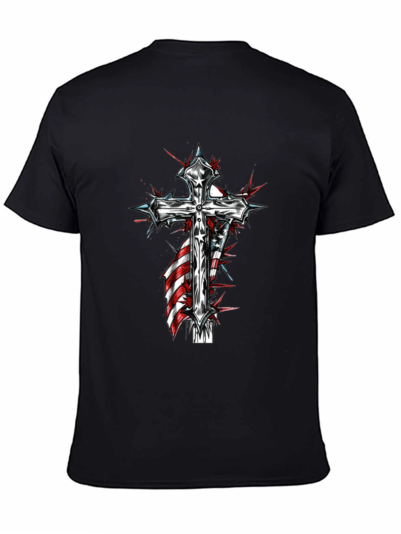 Cross & American Flag Graphic Black T-Shirt