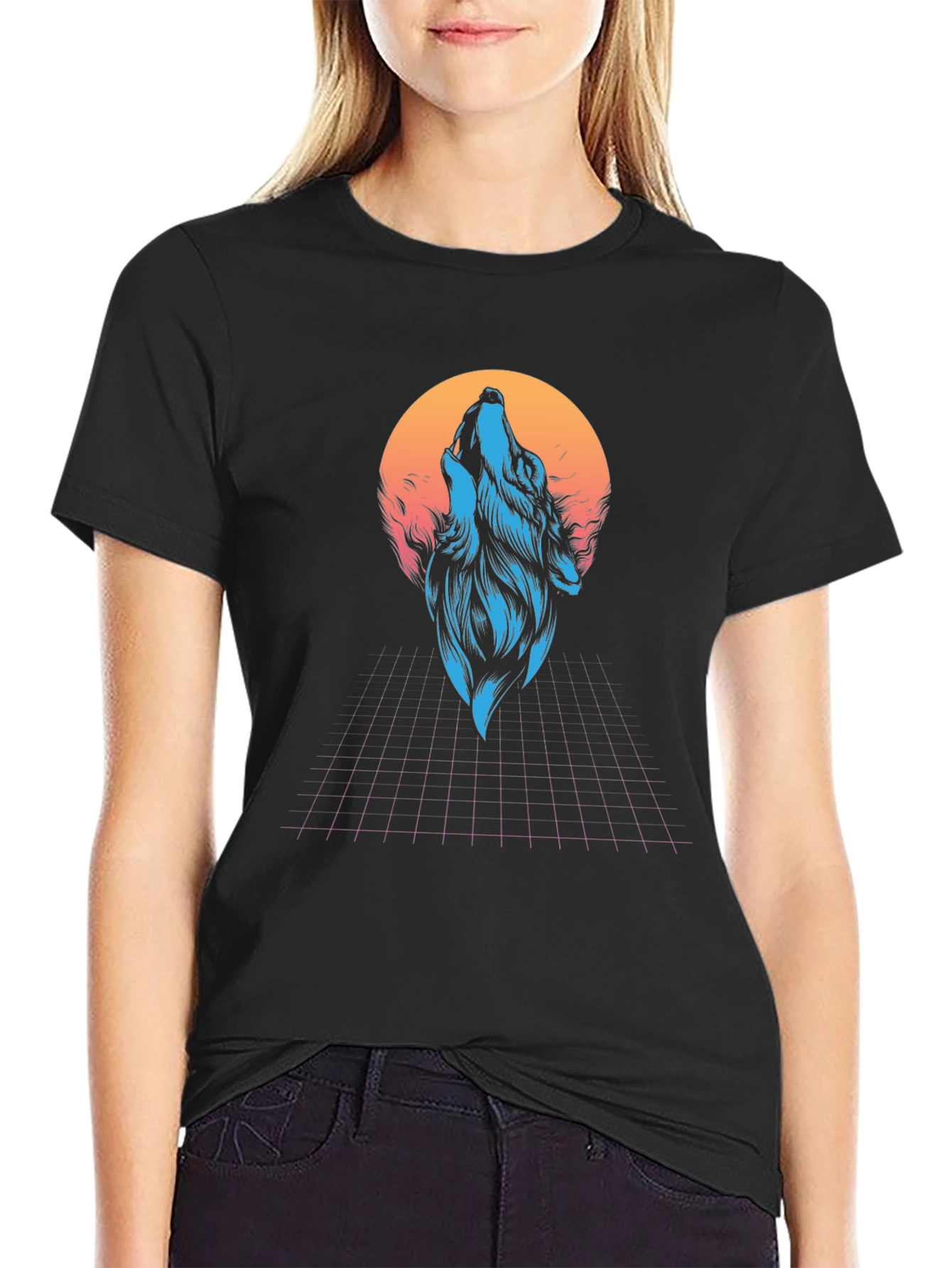 Retro Wolf Graphic T-Shirt - Black