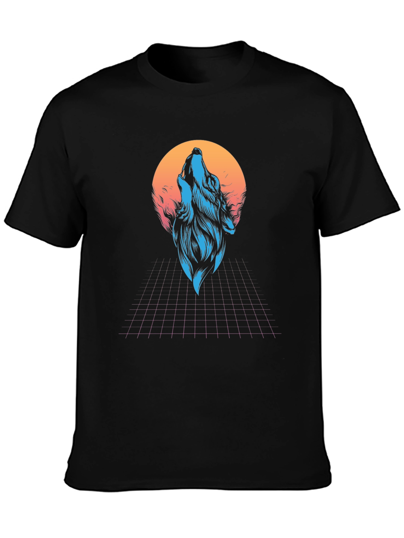 Retro Wolf Graphic T-Shirt - Black