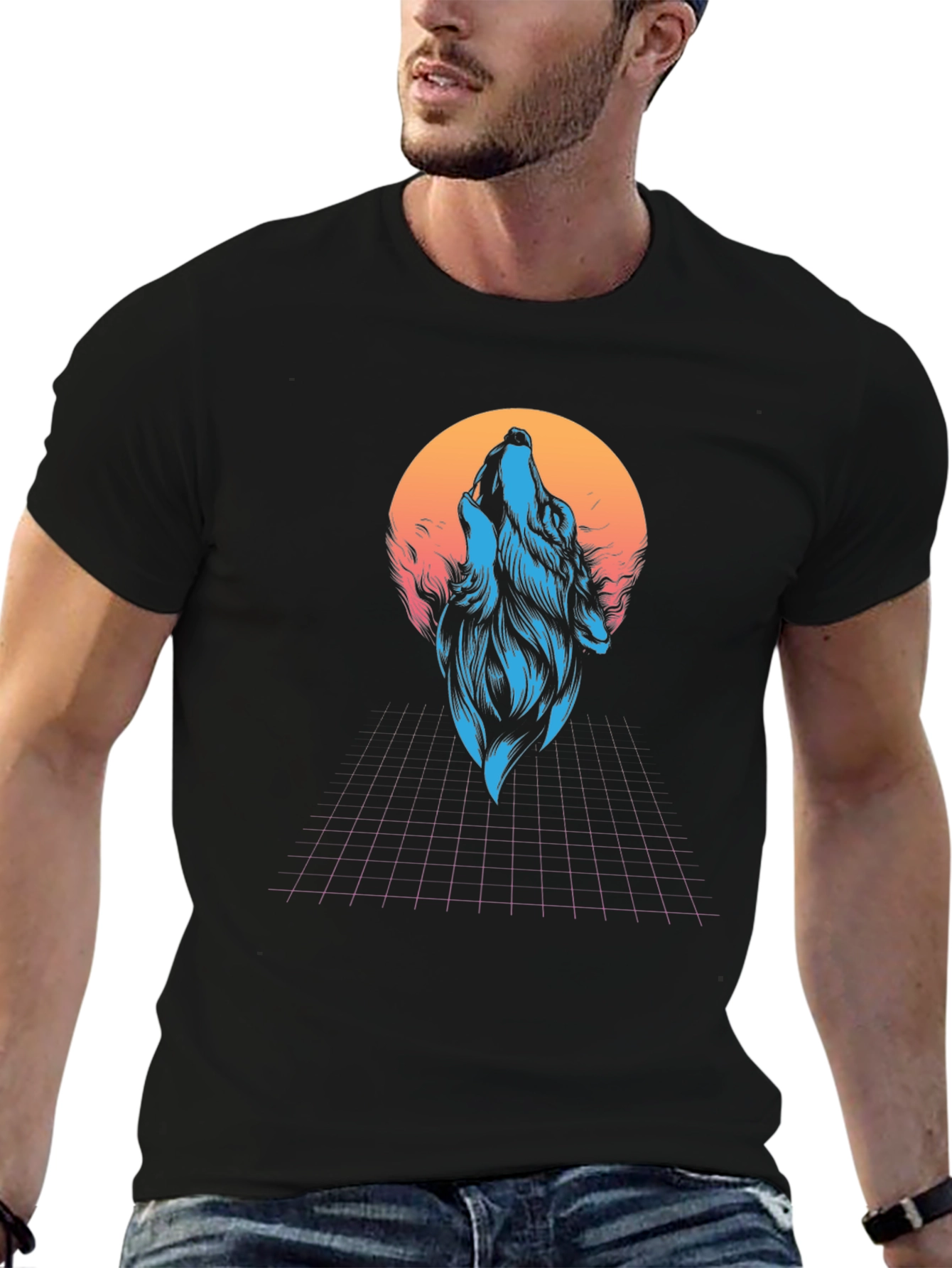 Retro Wolf Graphic T-Shirt - Black