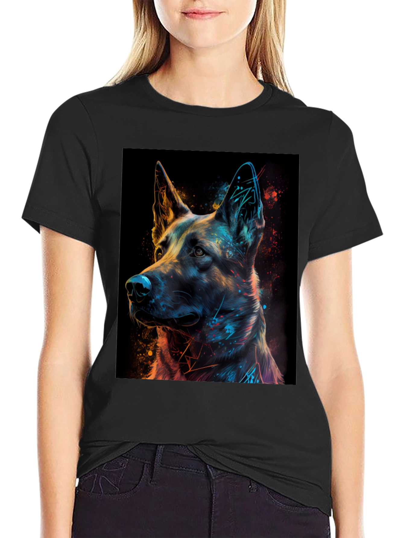 German Shepherd Art Print Black T-Shirt