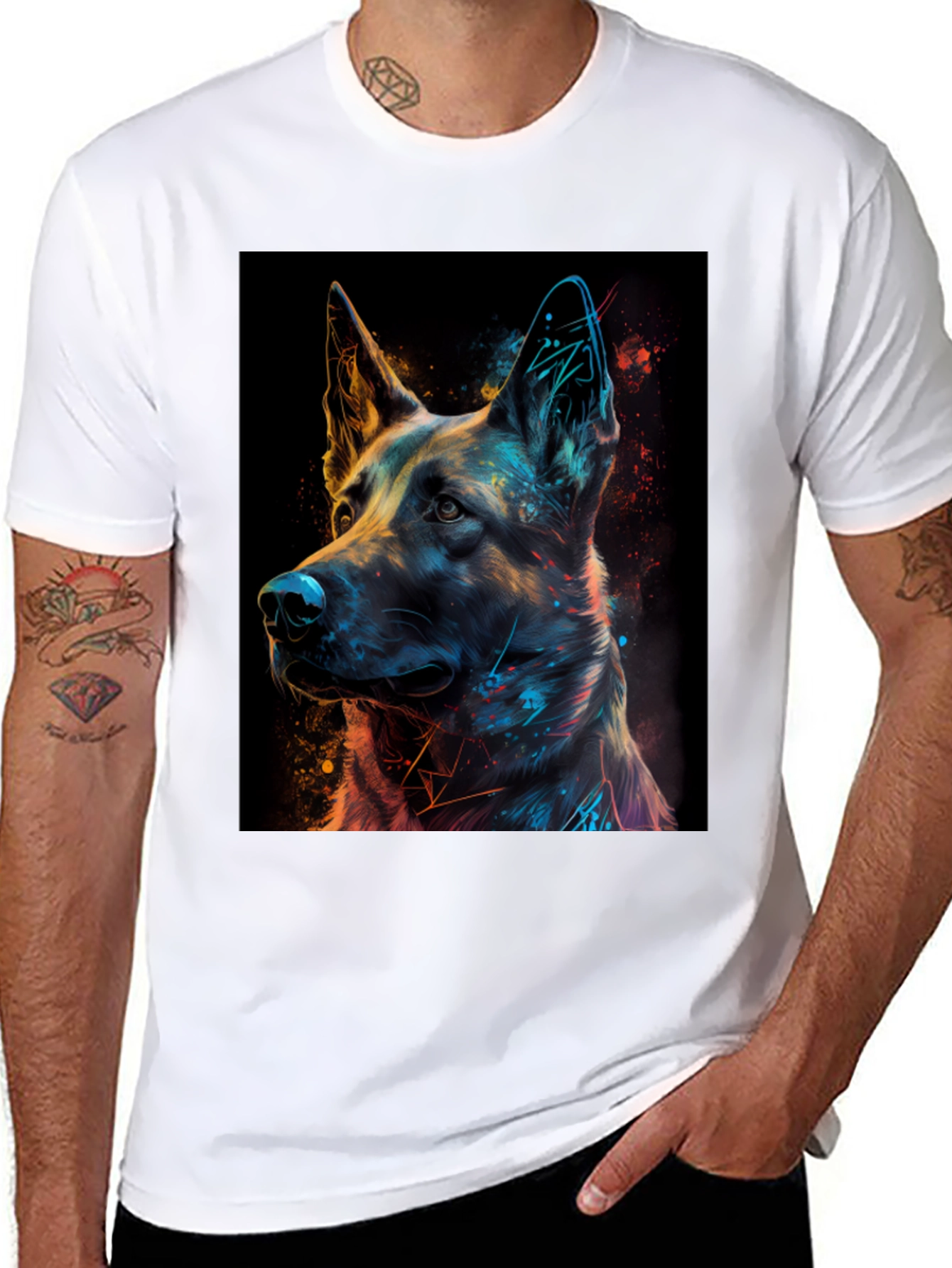 German Shepherd Art Print Black T-Shirt