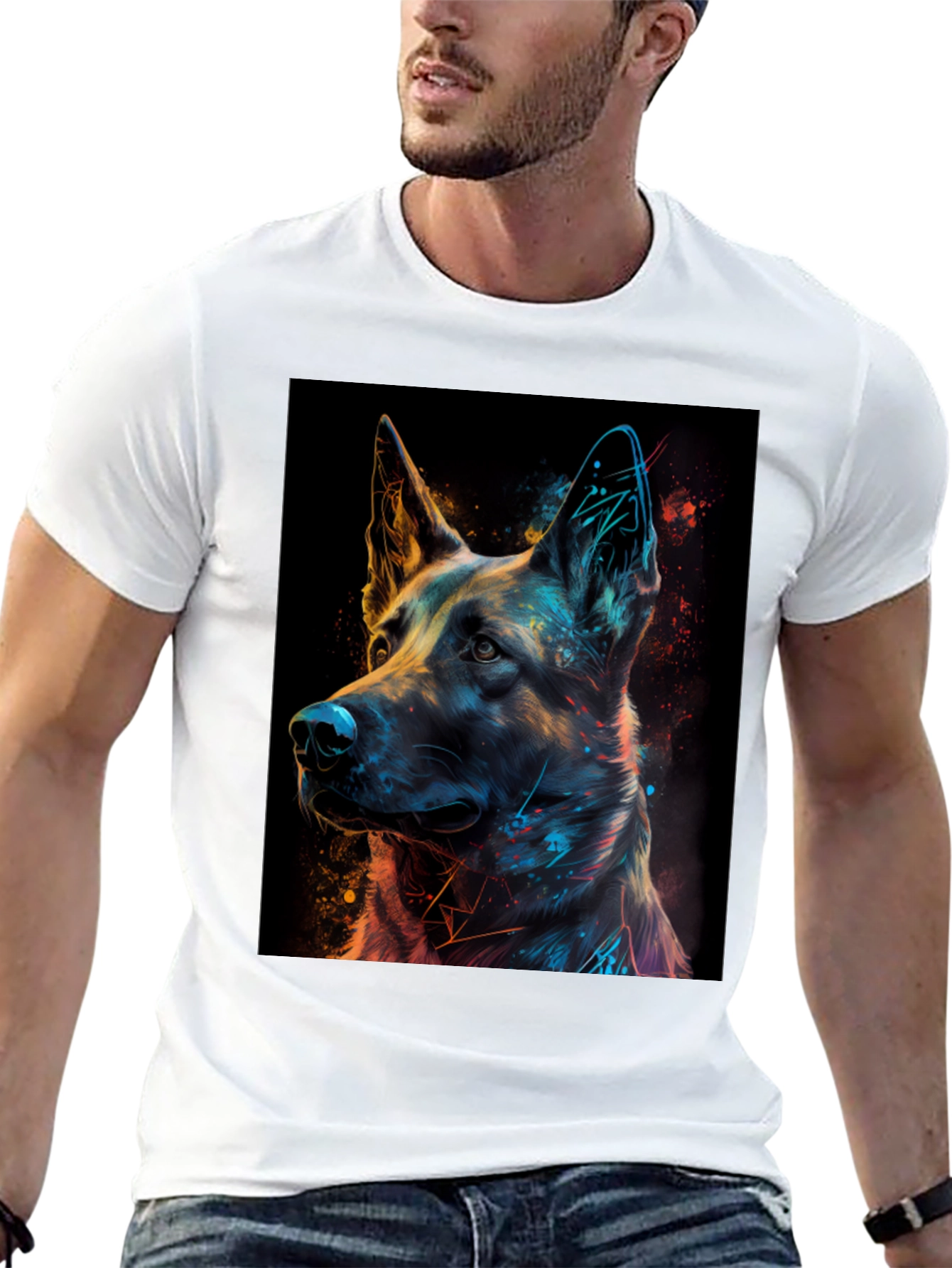 German Shepherd Art Print Black T-Shirt