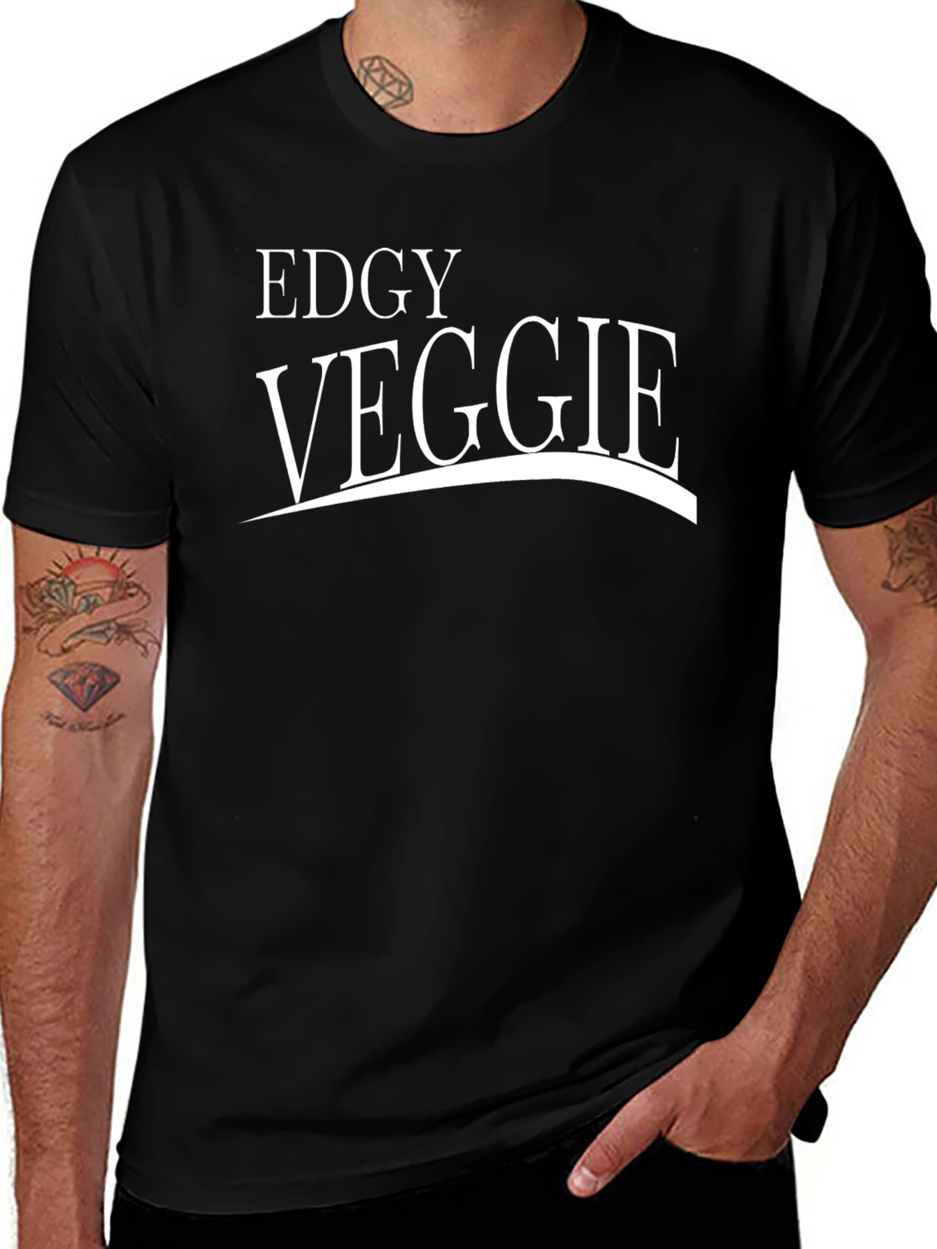 Edgy Veggie Black T-Shirt - Bold Vegetarian Style