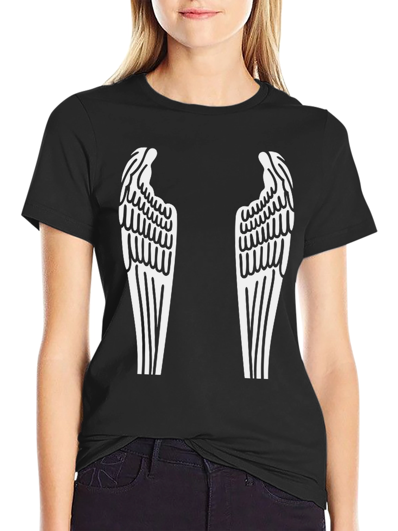 Angel Wings Graphic Tee - Black Cotton Blend
