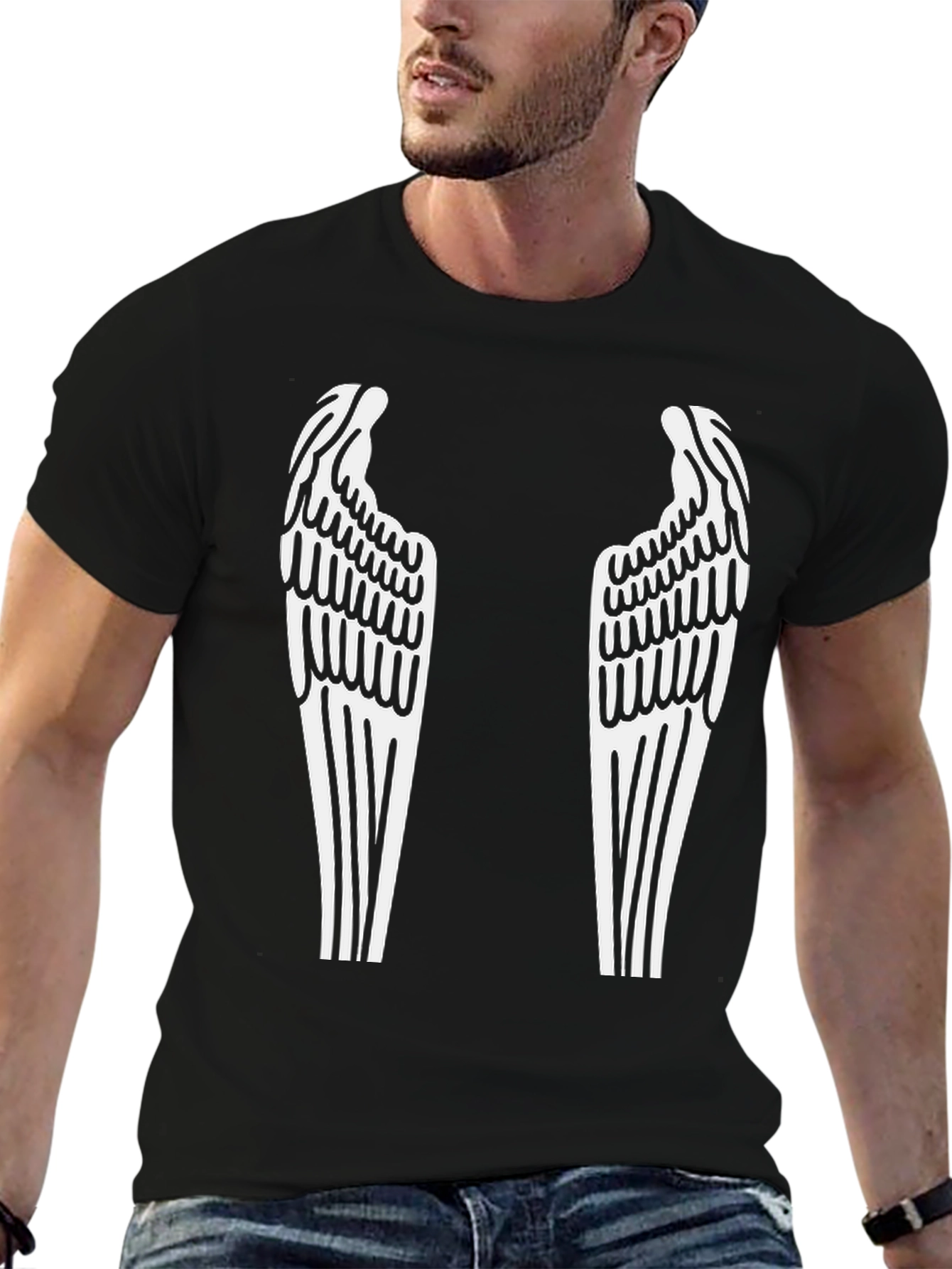Angel Wings Graphic Tee - Black Cotton Blend