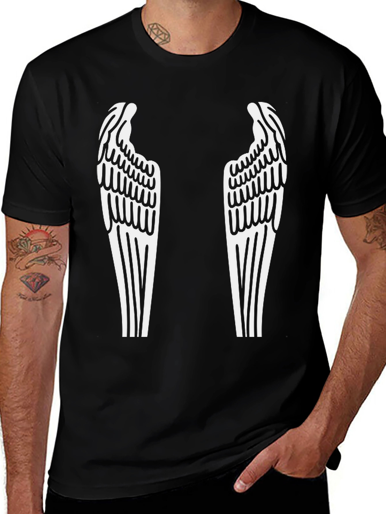 Angel Wings Graphic Tee - Black Cotton Blend