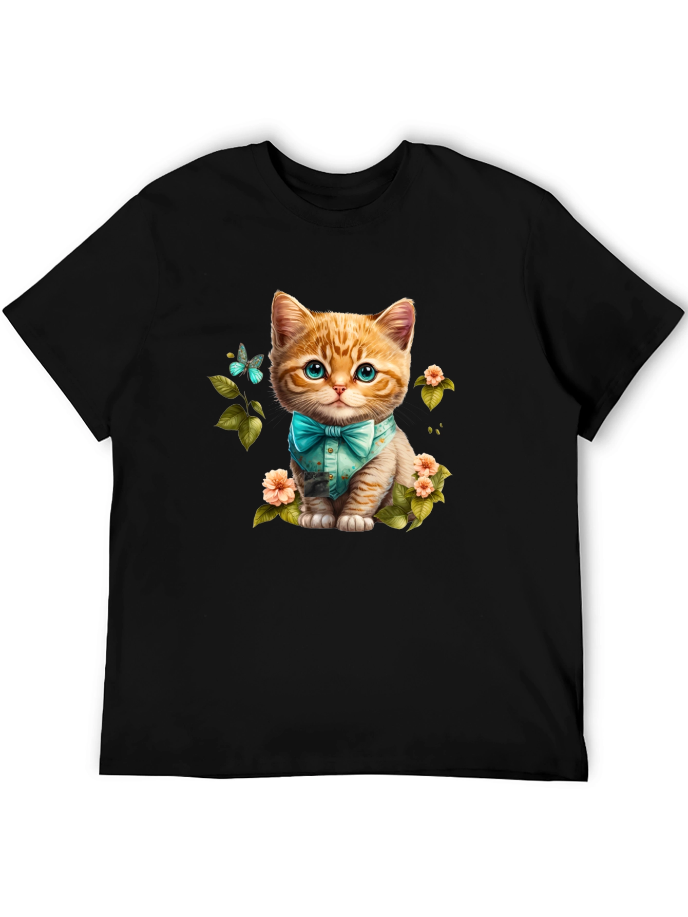 Cat with Bow Tie Graphic Tee - Black