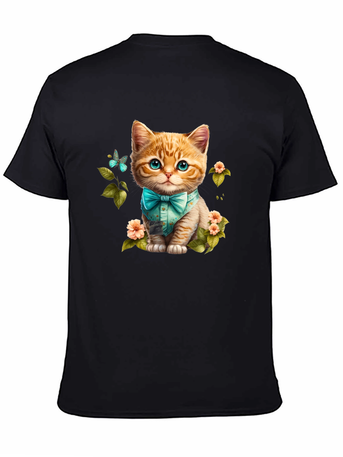 Cat with Bow Tie Graphic Tee - Black