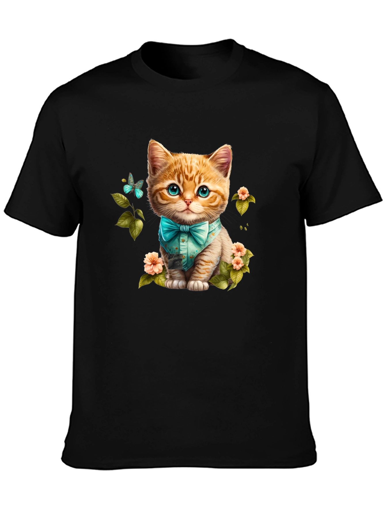 Cat with Bow Tie Graphic Tee - Black