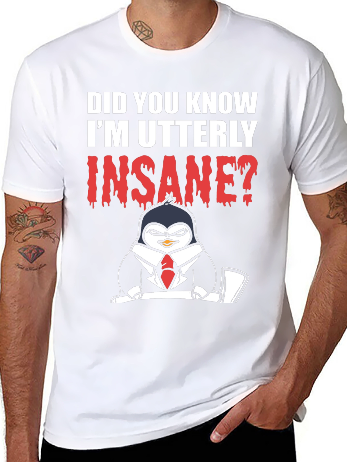 Insane Penguin Graphic Tee -  Bold Statement T-Shirt