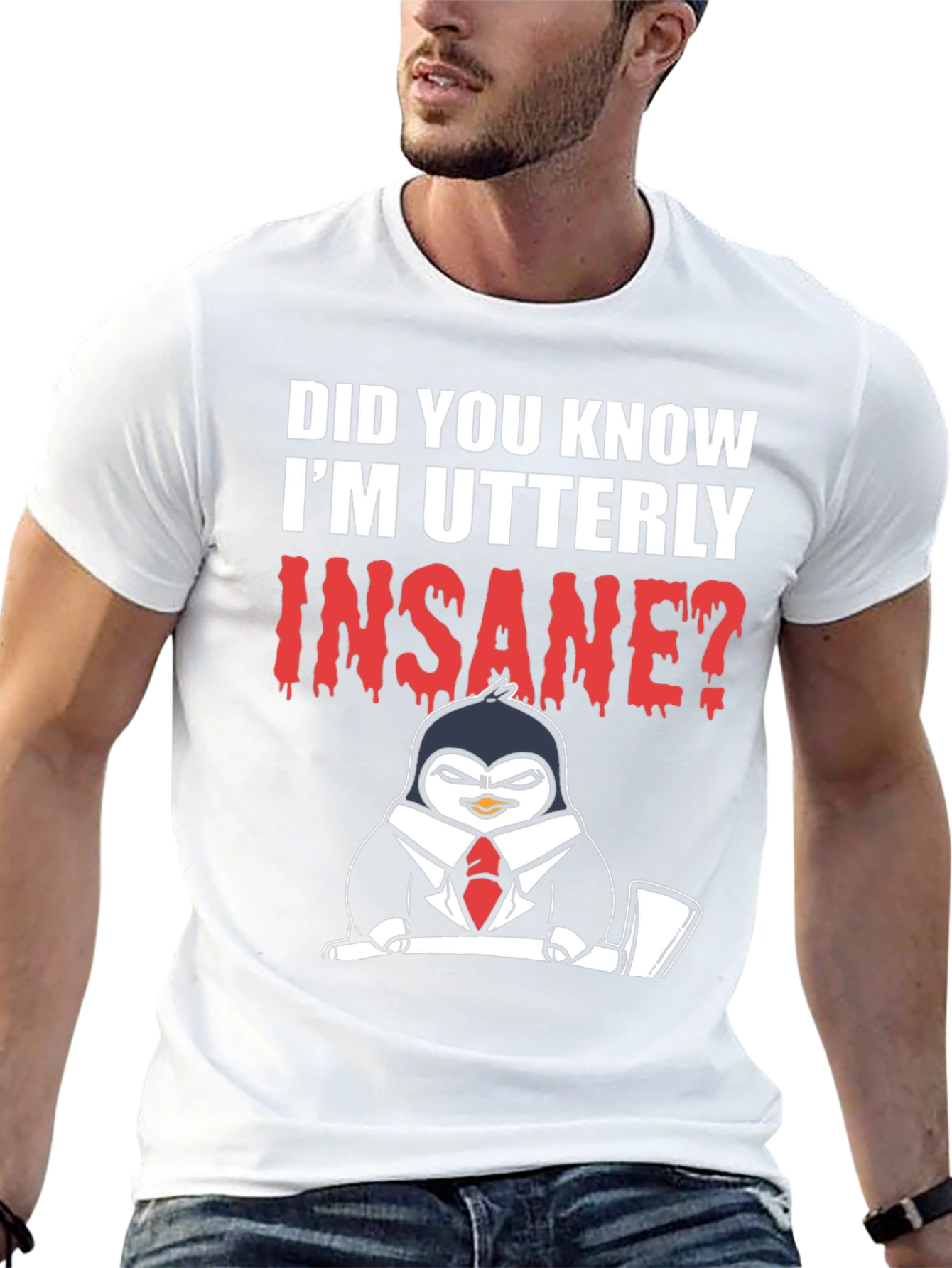 Insane Penguin Graphic Tee -  Bold Statement T-Shirt